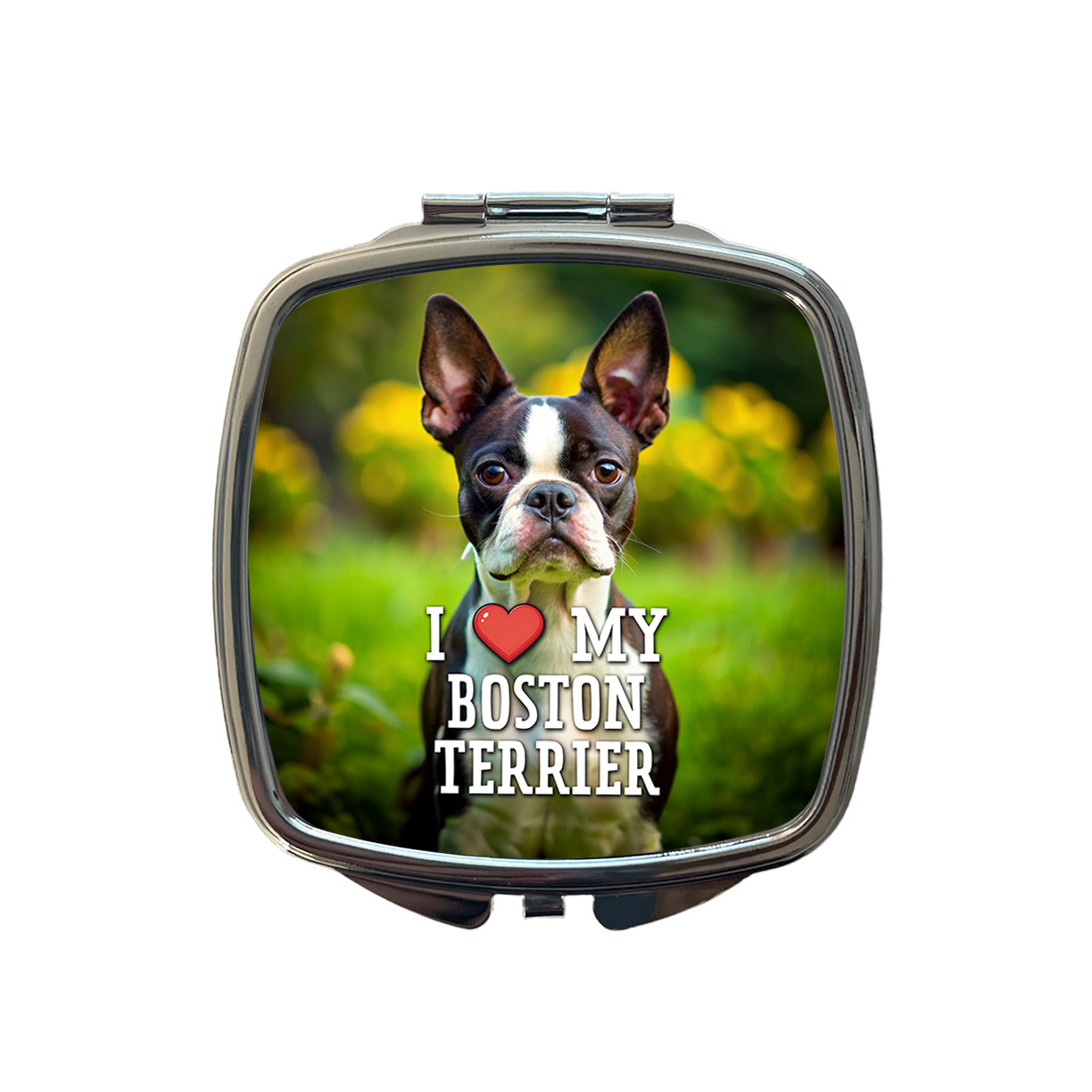 I Love My Boston Terrier Dog Heart Small Travel Purse Handbag Pocket Makeup Compact Mirror