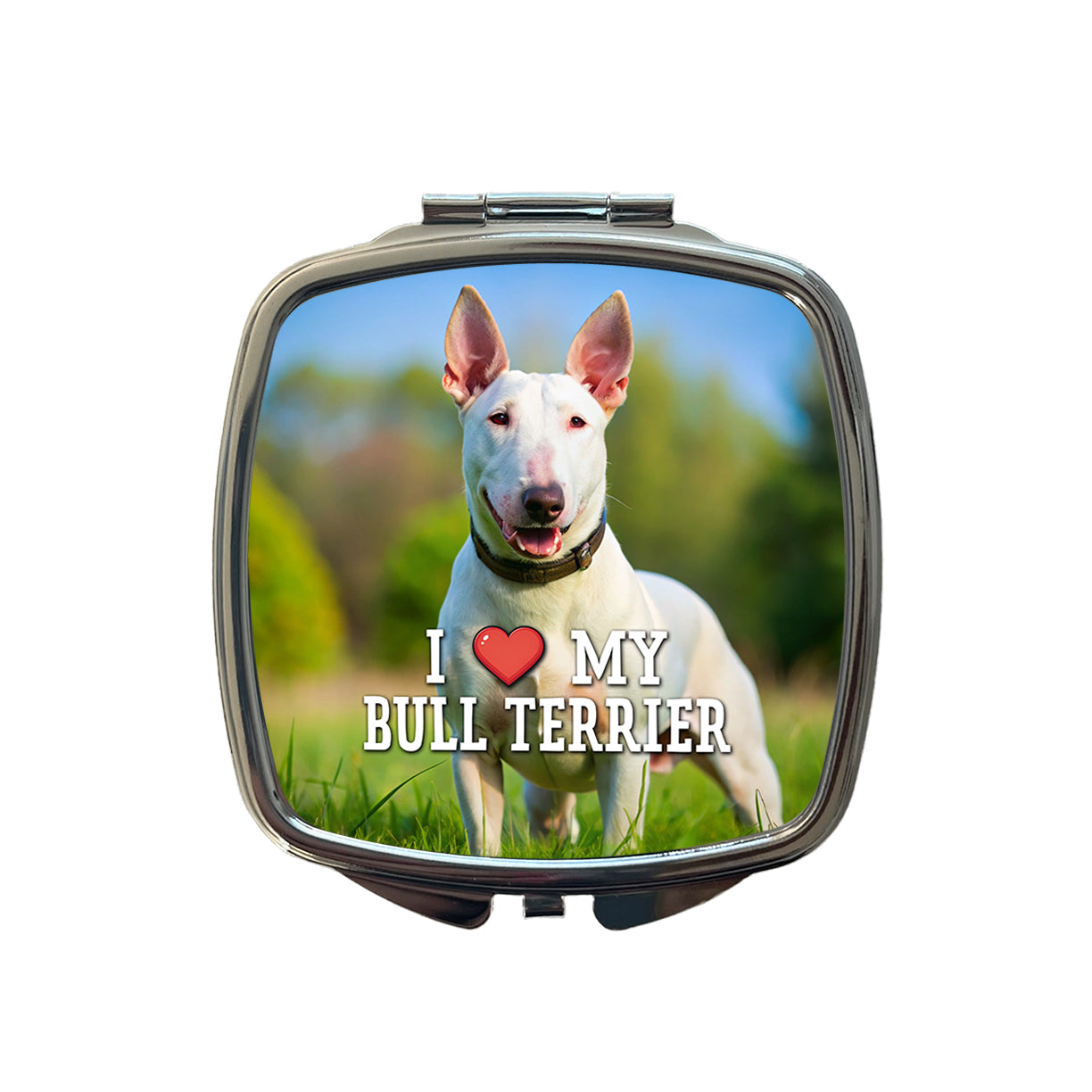 I Love My Bull Terrier Dog Heart Small Travel Purse Handbag Pocket Makeup Compact Mirror