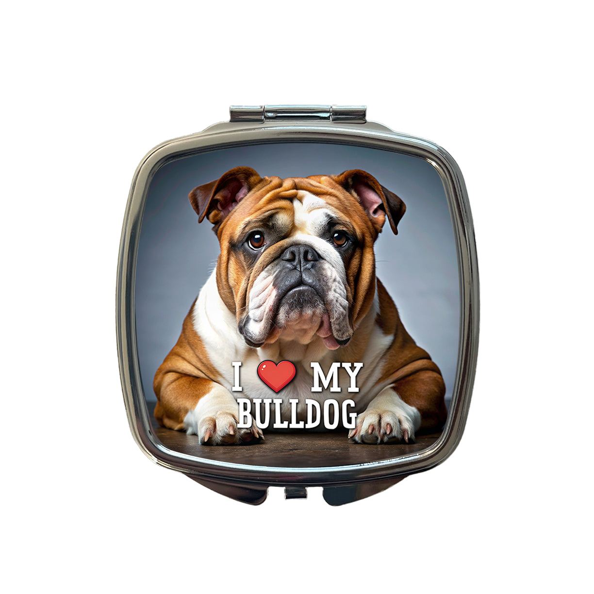 I Love My Bulldog Dog Heart Small Travel Purse Handbag Pocket Makeup Compact Mirror