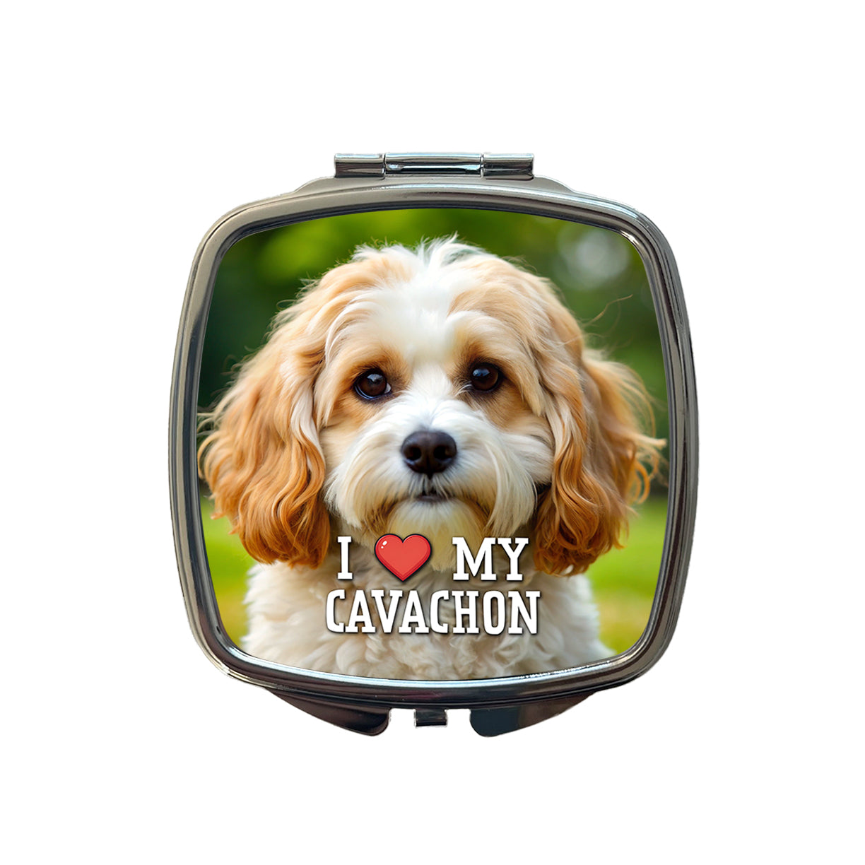 I Love My Cavachon Dog Heart Small Travel Purse Handbag Pocket Makeup Compact Mirror