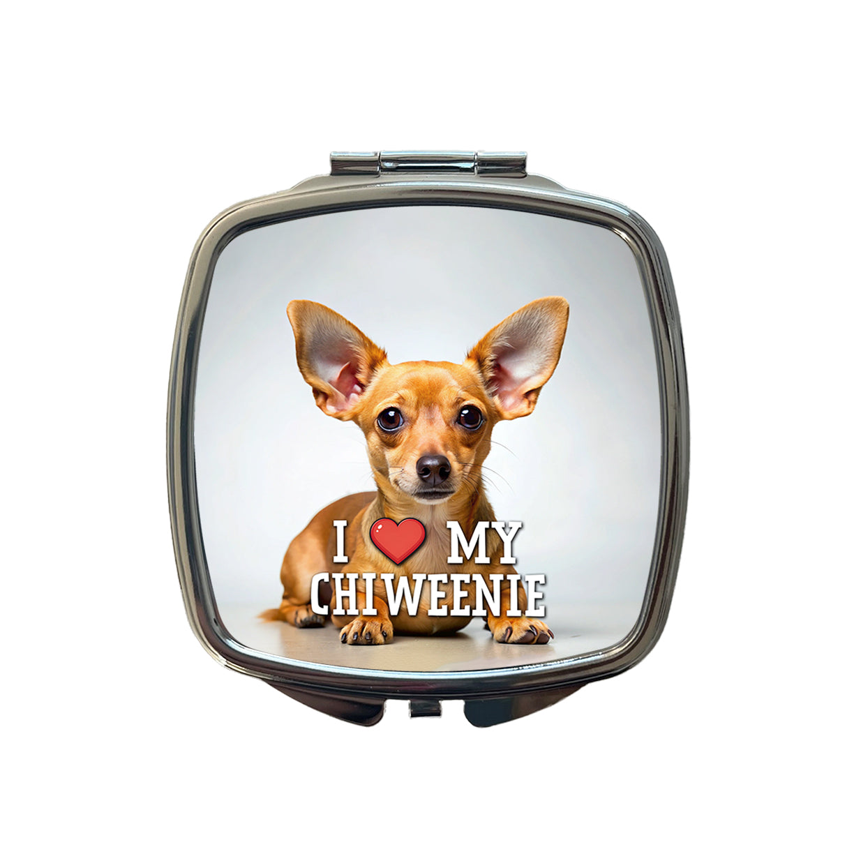 I Love My Chiweenie Dog Heart Small Travel Purse Handbag Pocket Makeup Compact Mirror