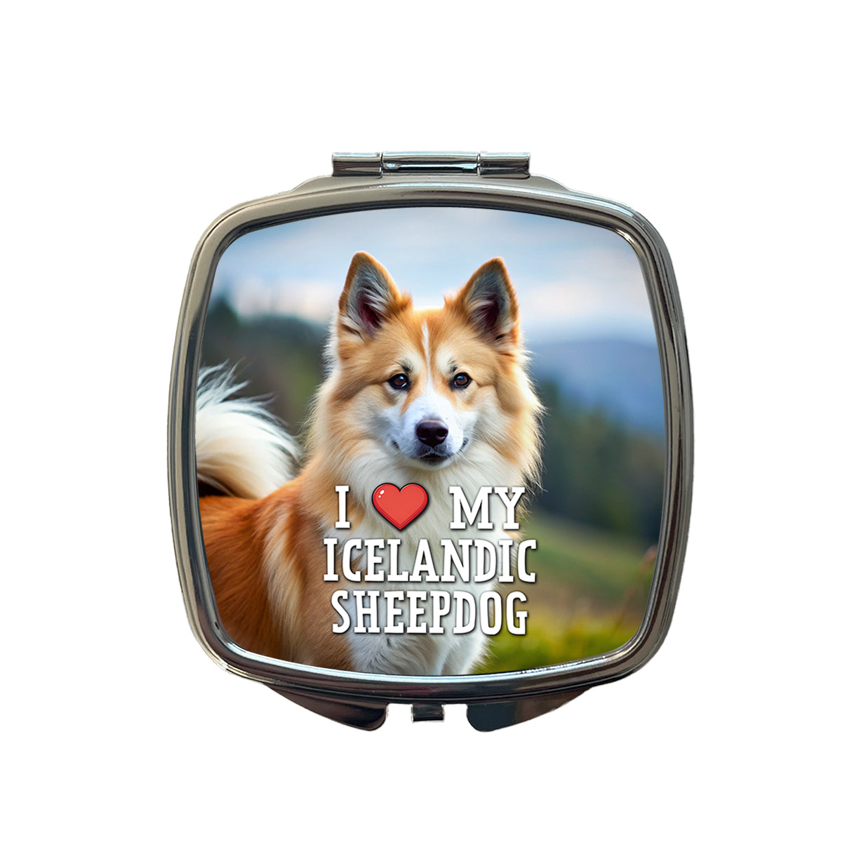 I Love My Icelandic Sheepdog Dog Heart Small Travel Purse Handbag Pocket Makeup Compact Mirror