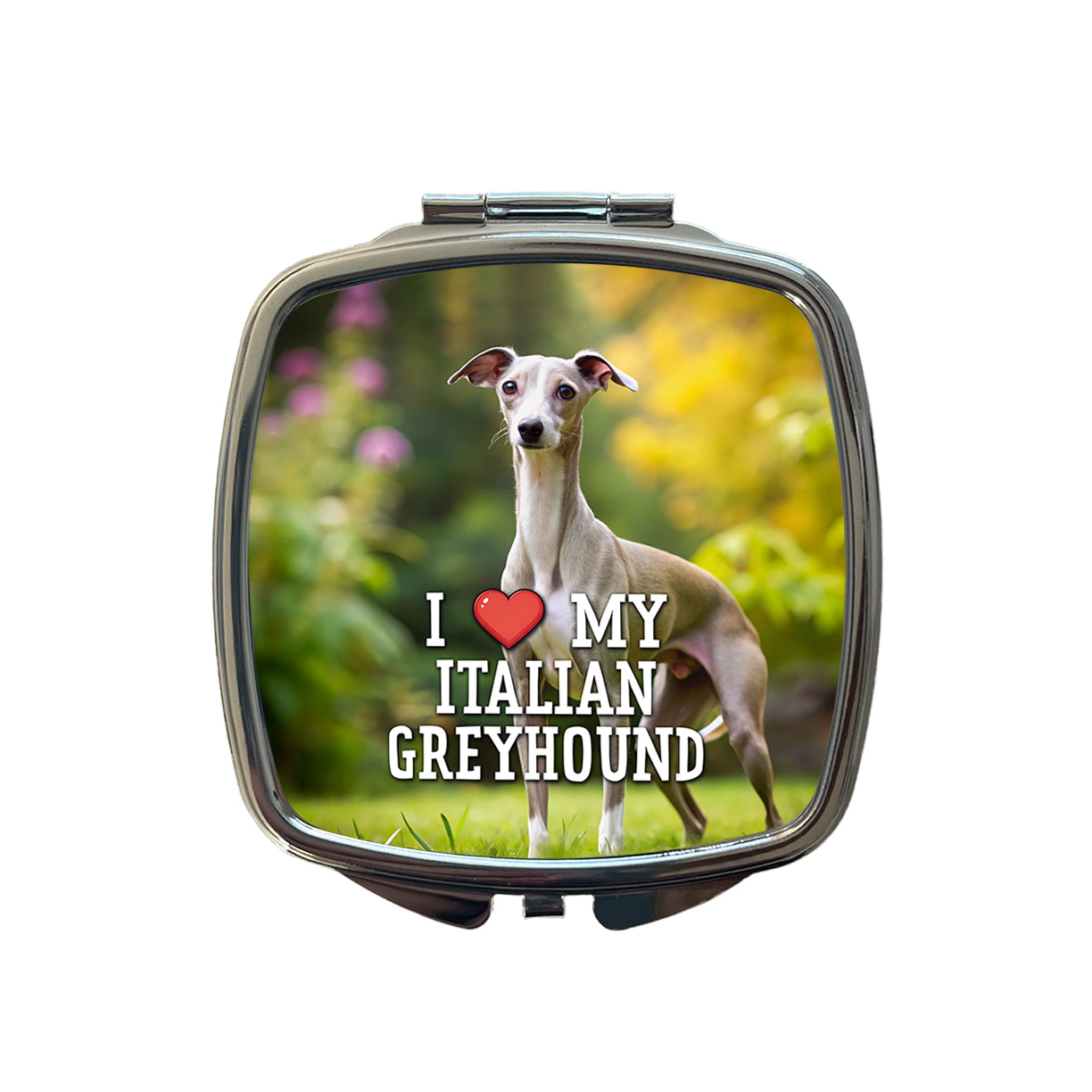 I Love My Italian Greyhound Dog Heart Small Travel Purse Handbag Pocket Makeup Compact Mirror