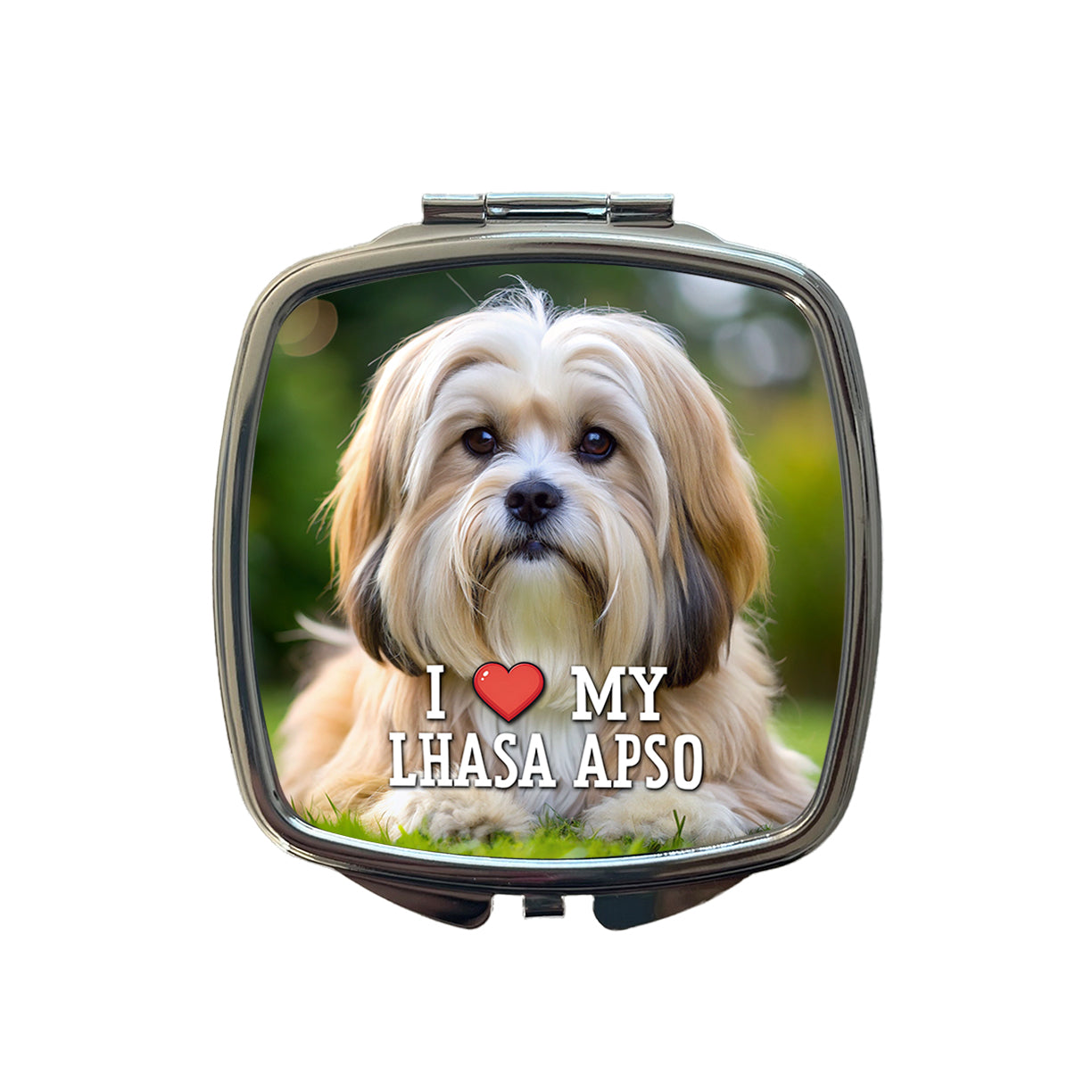 I Love My Lhasa Apso Dog Heart Small Travel Purse Handbag Pocket Makeup Compact Mirror