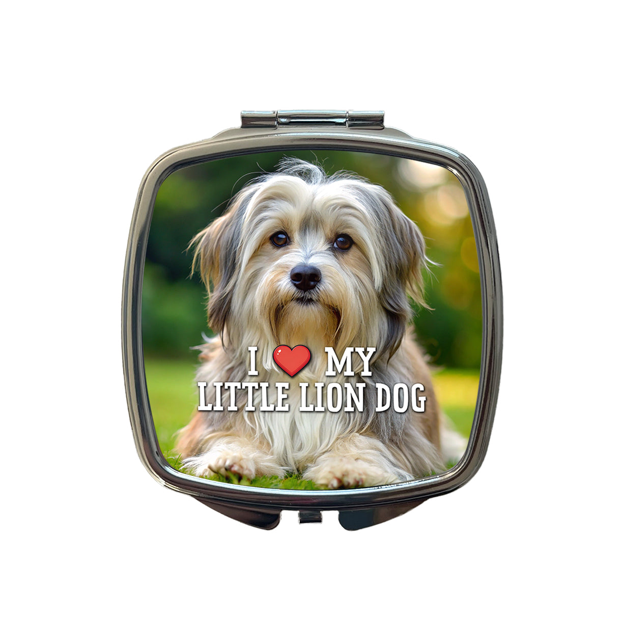 I Love My Little Lion Dog Heart Small Travel Purse Handbag Pocket Makeup Compact Mirror
