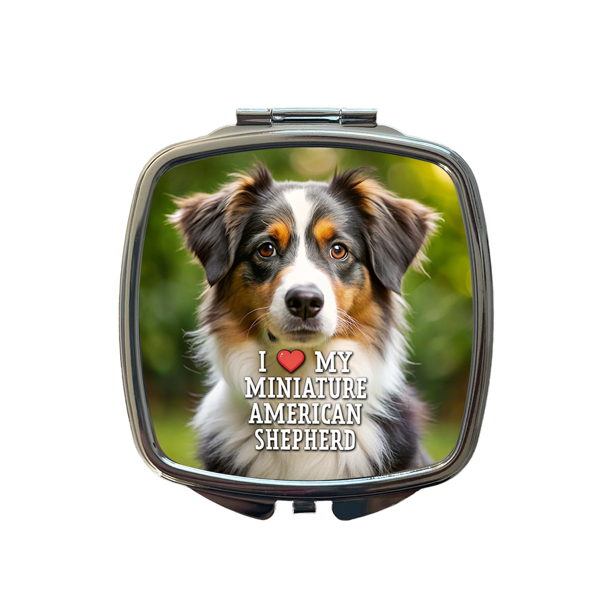I Love My Miniature American Shepherd Dog Heart Small Travel Purse Handbag Pocket Makeup Compact Mirror