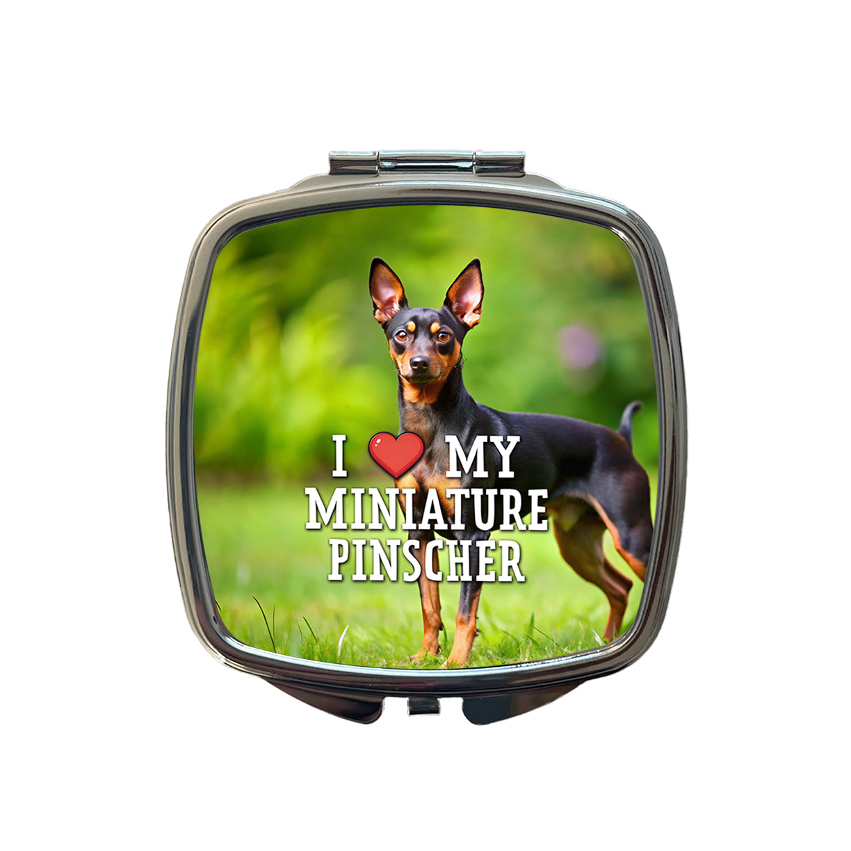 I Love My Miniature Pinscher Dog Heart Small Travel Purse Handbag Pocket Makeup Compact Mirror