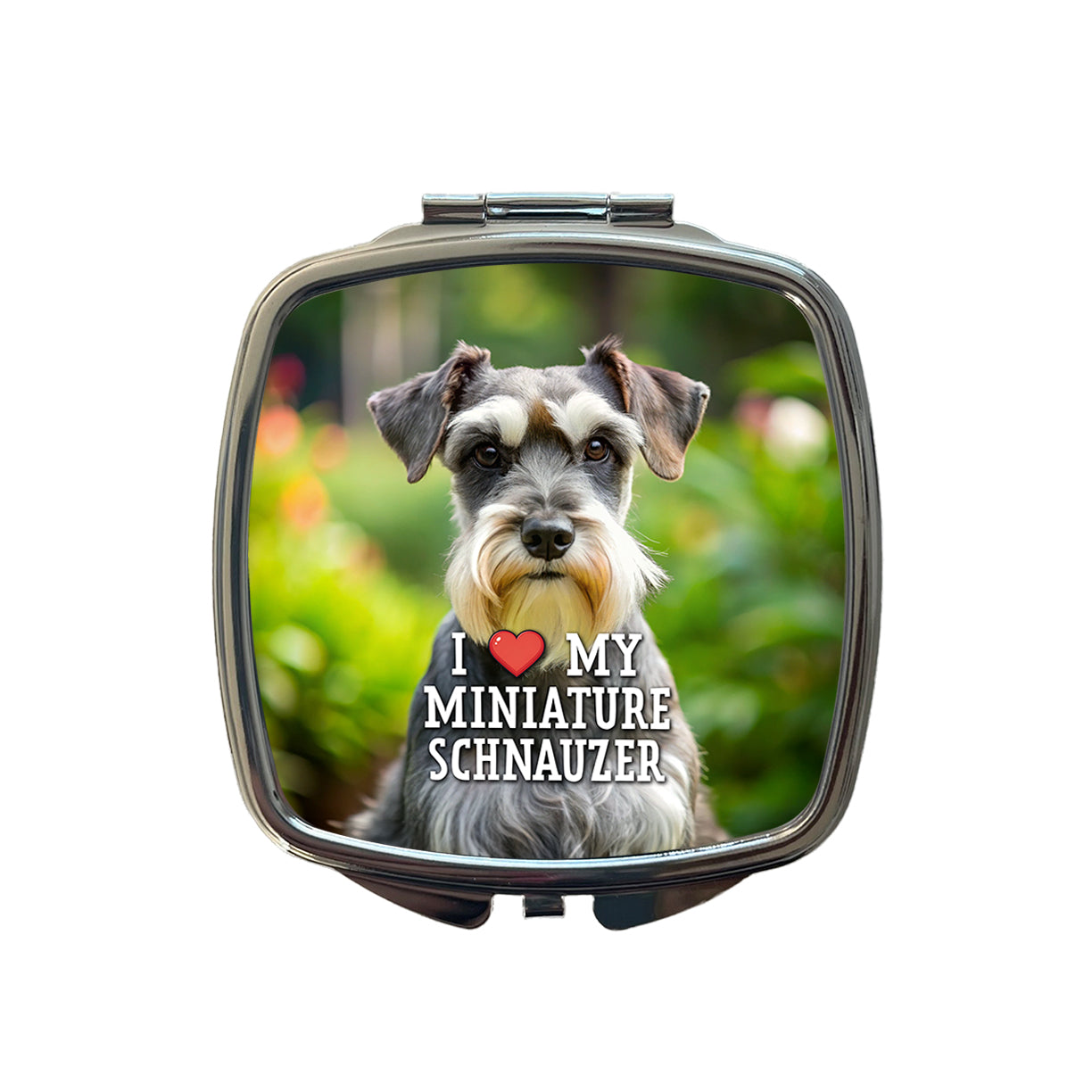 I Love My Miniature Schnauzer Dog Heart Small Travel Purse Handbag Pocket Makeup Compact Mirror