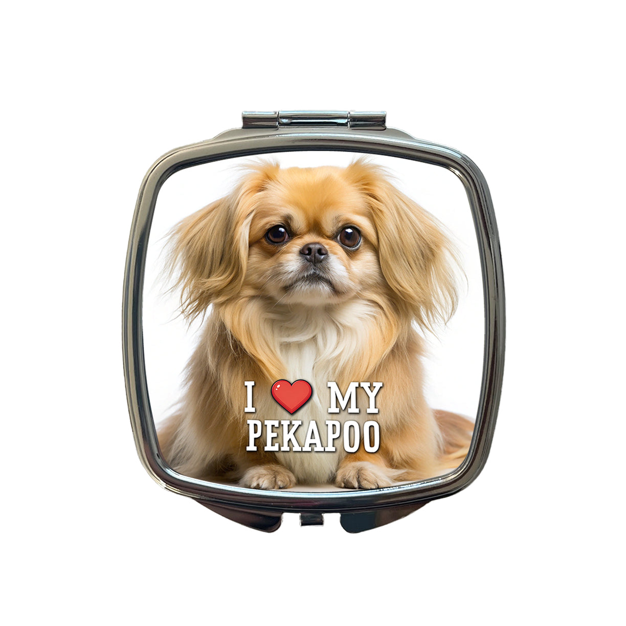 I Love My Pekapoo Dog Heart Small Travel Purse Handbag Pocket Makeup Compact Mirror