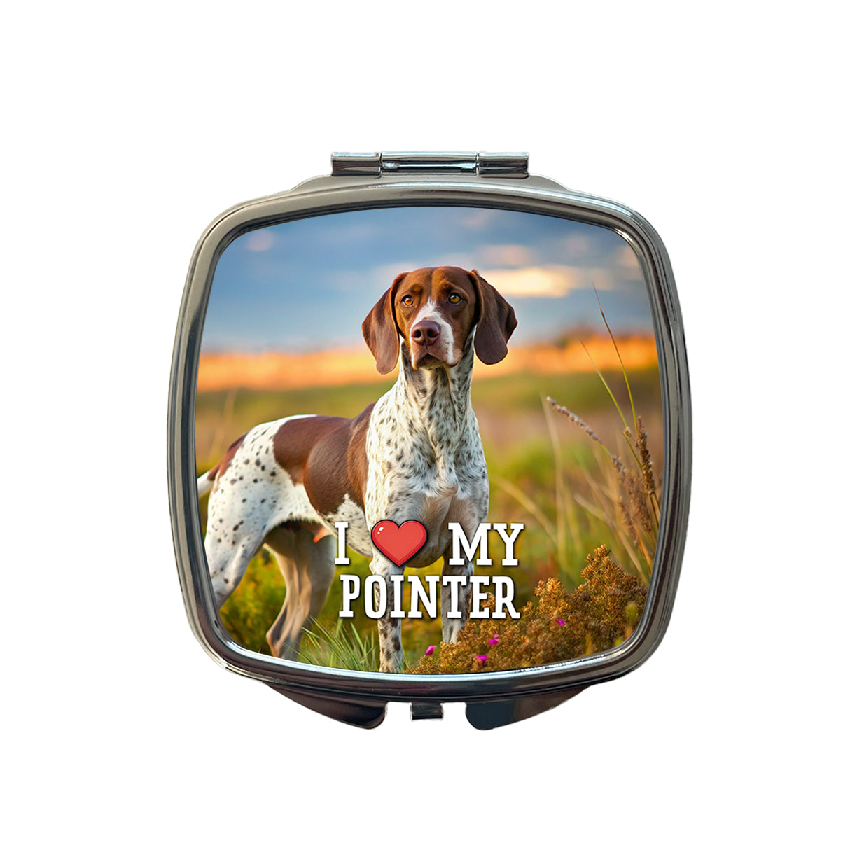 I Love My Pointer Dog Heart Small Travel Purse Handbag Pocket Makeup Compact Mirror