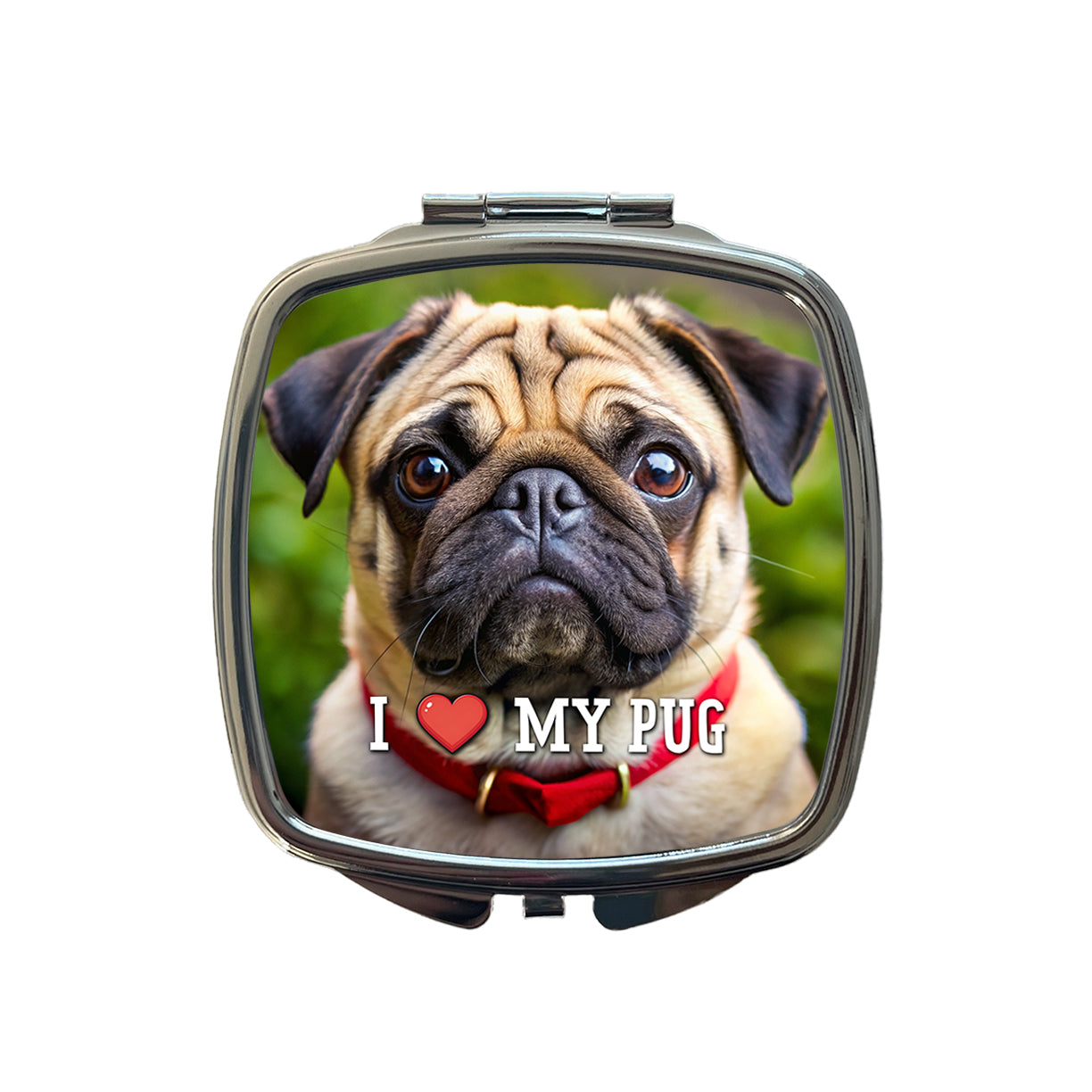 I Love My Pug Dog Heart Small Travel Purse Handbag Pocket Makeup Compact Mirror