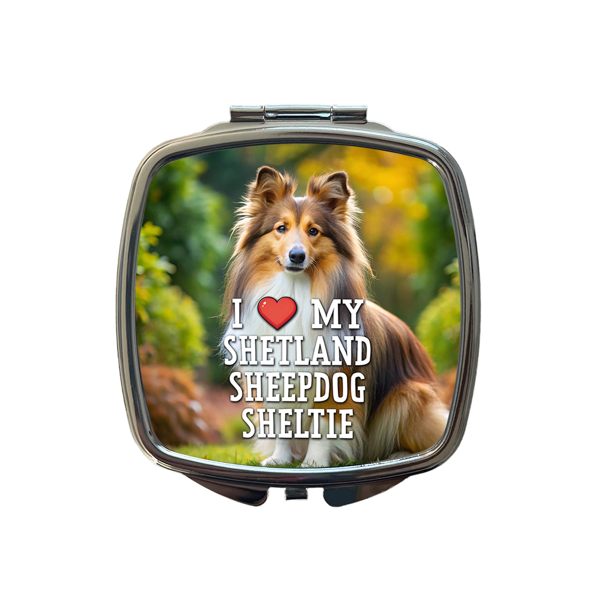 I Love My Shetland Sheepdog Sheltie Dog Heart Small Travel Purse Handbag Pocket Makeup Compact Mirror