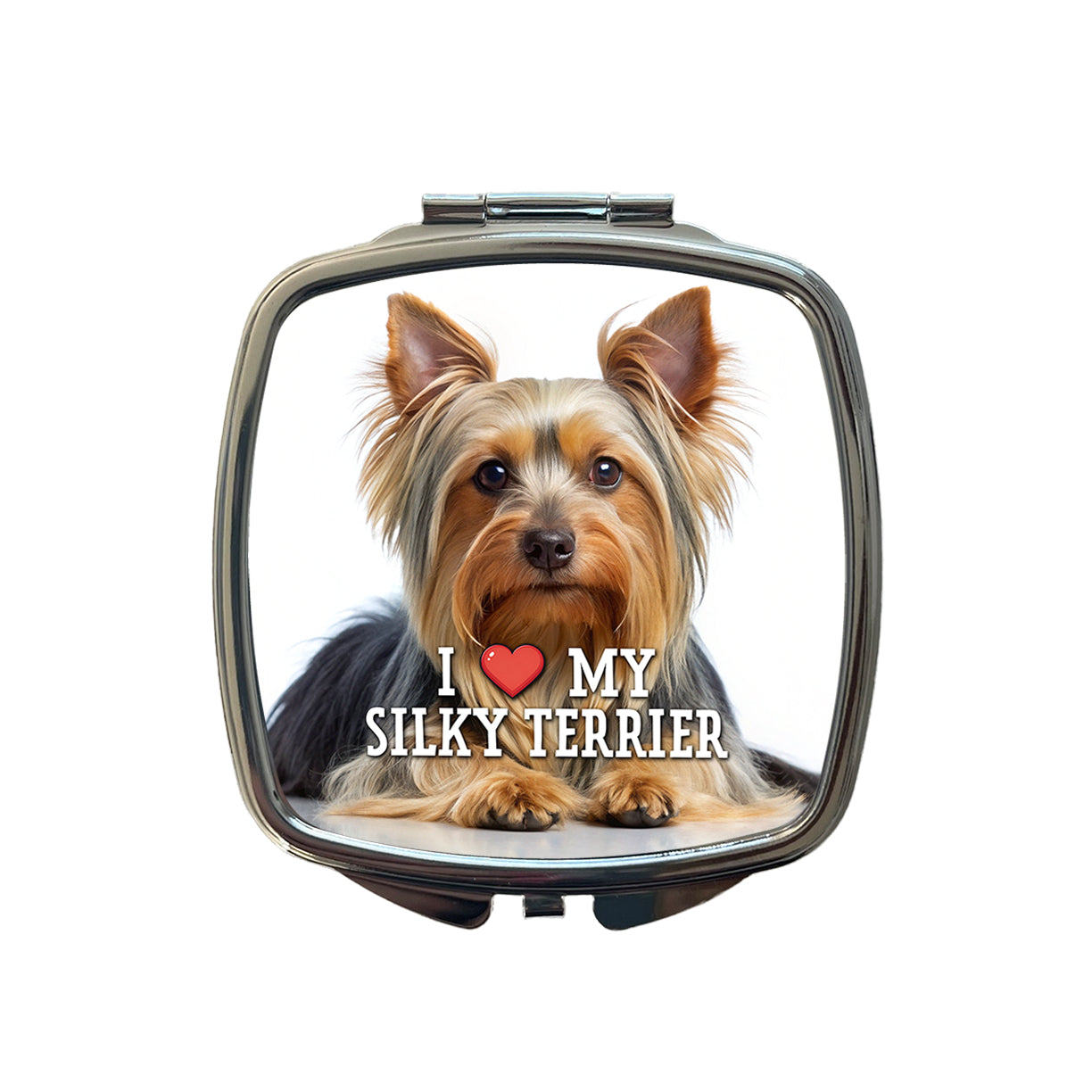 I Love My Silky Terrier Dog Heart Small Travel Purse Handbag Pocket Makeup Compact Mirror