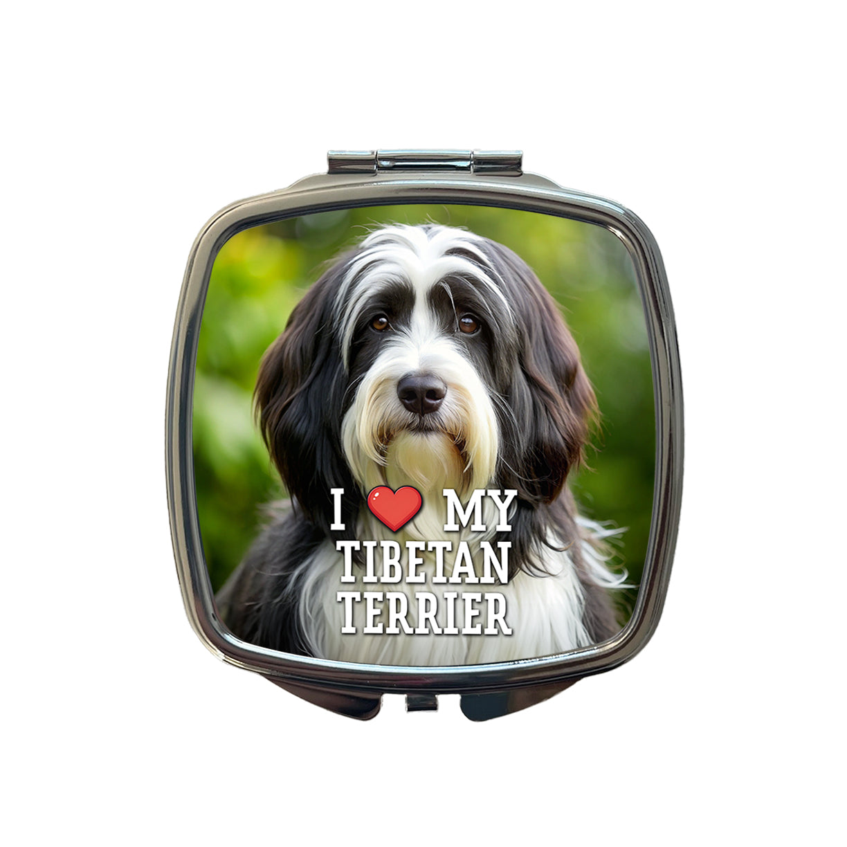 I Love My Tibetan Terrier Dog Heart Small Travel Purse Handbag Pocket Makeup Compact Mirror