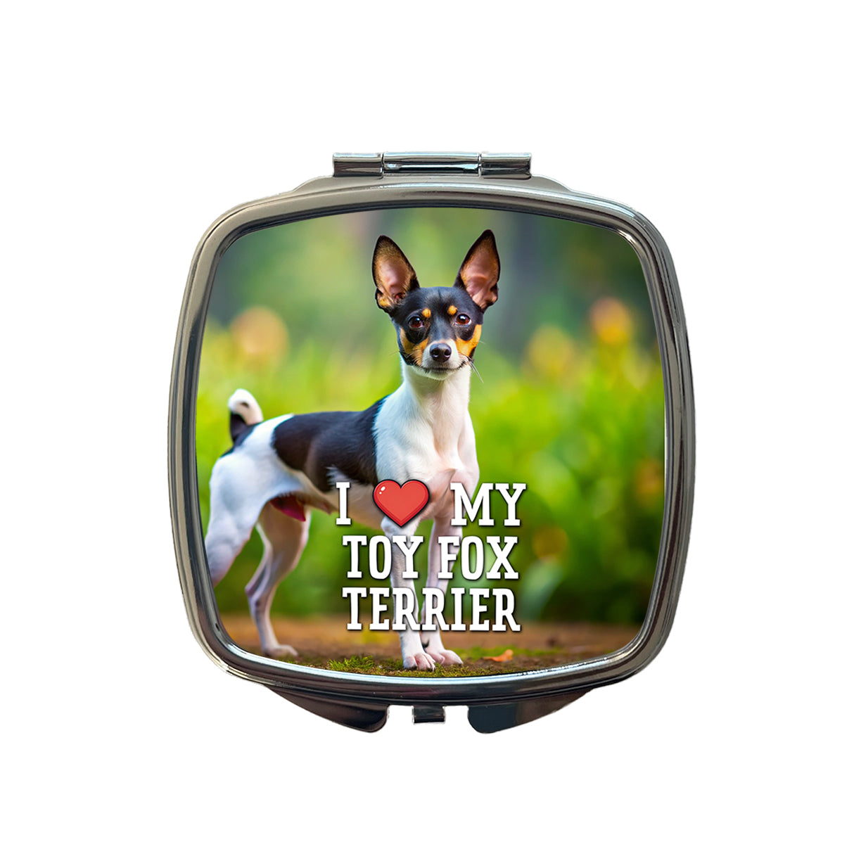 I Love My Toy Fox Terrier Dog Heart Small Travel Purse Handbag Pocket Makeup Compact Mirror