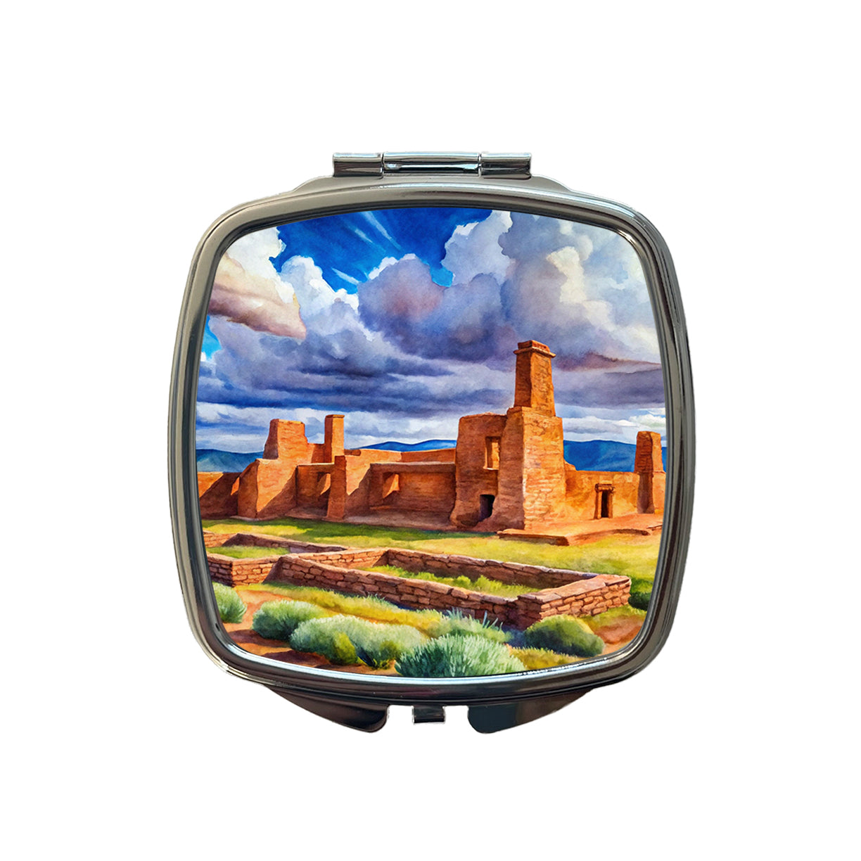 Fort Union National Monument New Mexico Watercolor Style Small Travel Purse Handbag Pocket Makeup Compact Mirror