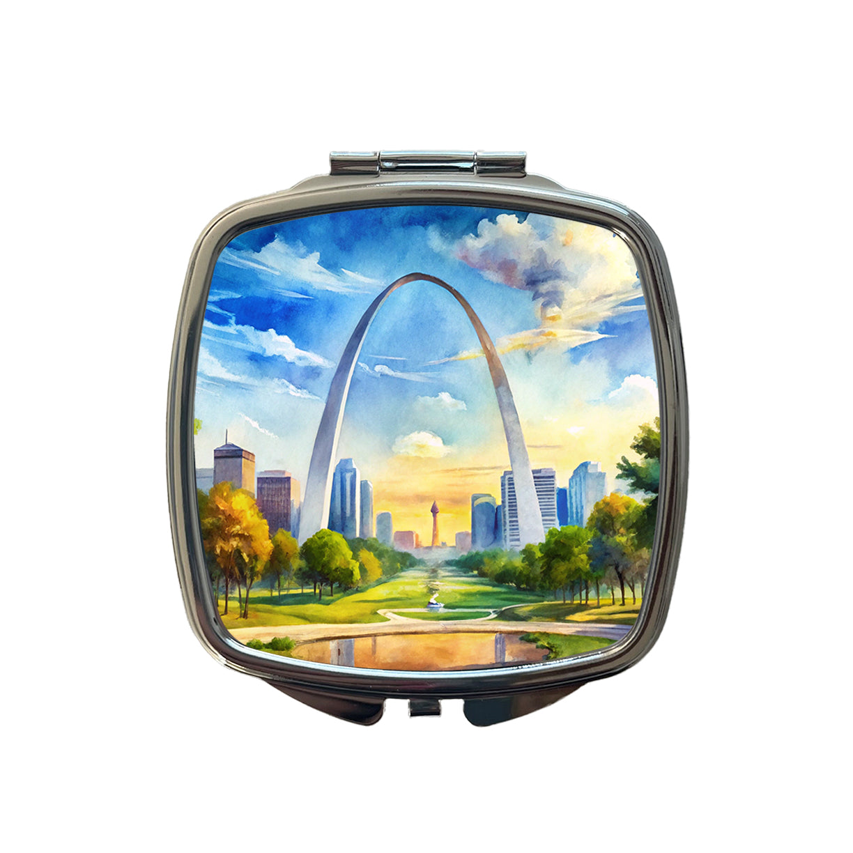 Gateway Arch National Park Missouri Watercolor Style Small Travel Purse Handbag Pocket Makeup Compact Mirror