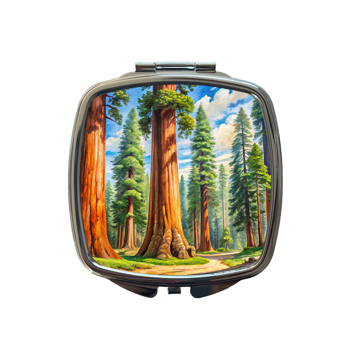 Giant Sequoia National Monument California Watercolor Style Small Travel Purse Handbag Pocket Makeup Compact Mirror