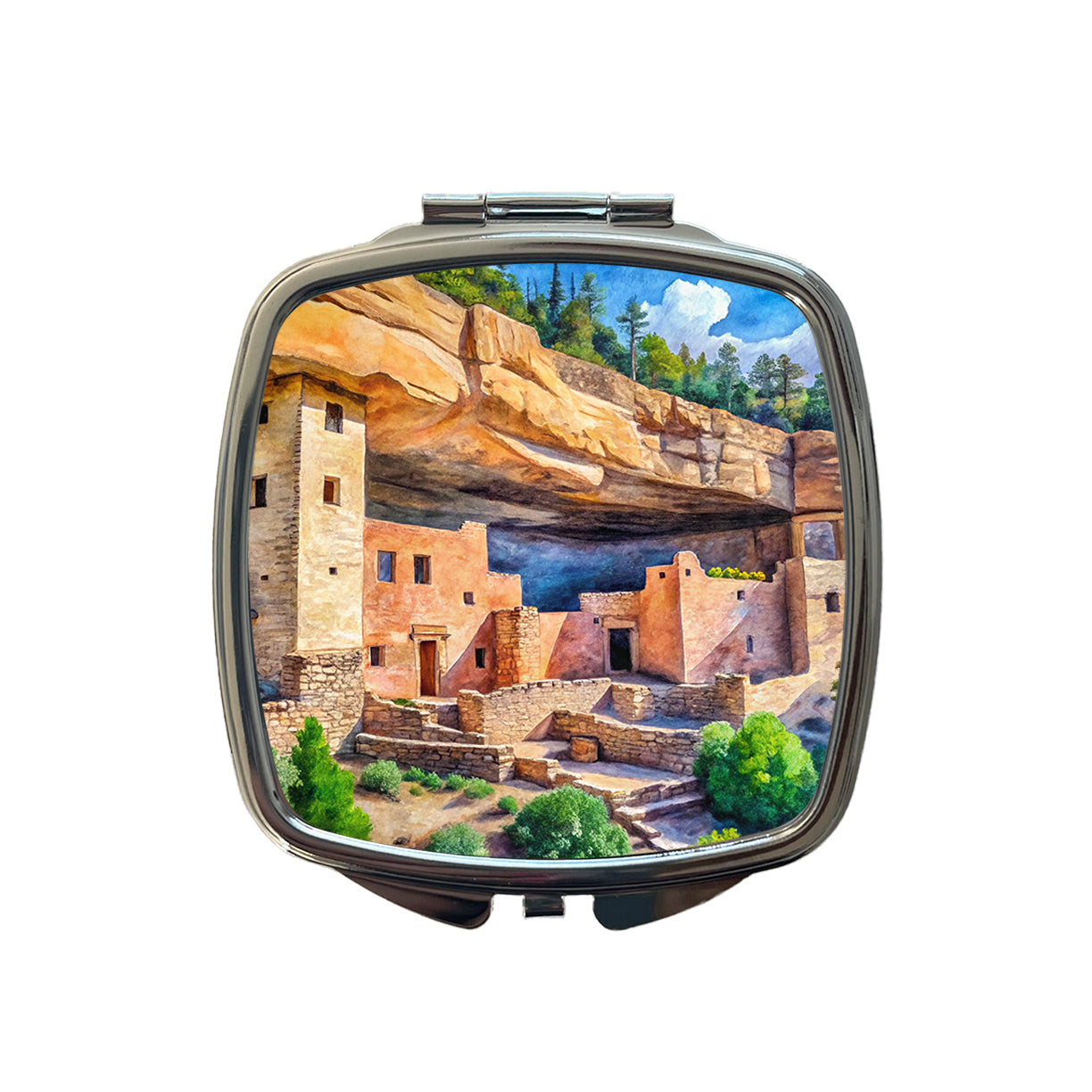 Gila Cliff Dwellings National Monument New Mexico Watercolor Style Small Travel Purse Handbag Pocket Makeup Compact Mirror
