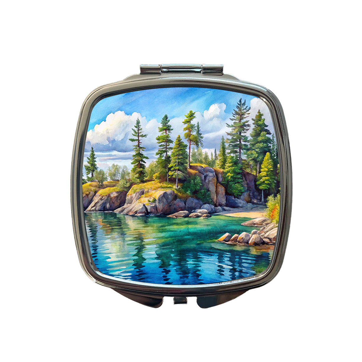 Isle Royale National Park Michigan Watercolor Style Small Travel Purse Handbag Pocket Makeup Compact Mirror