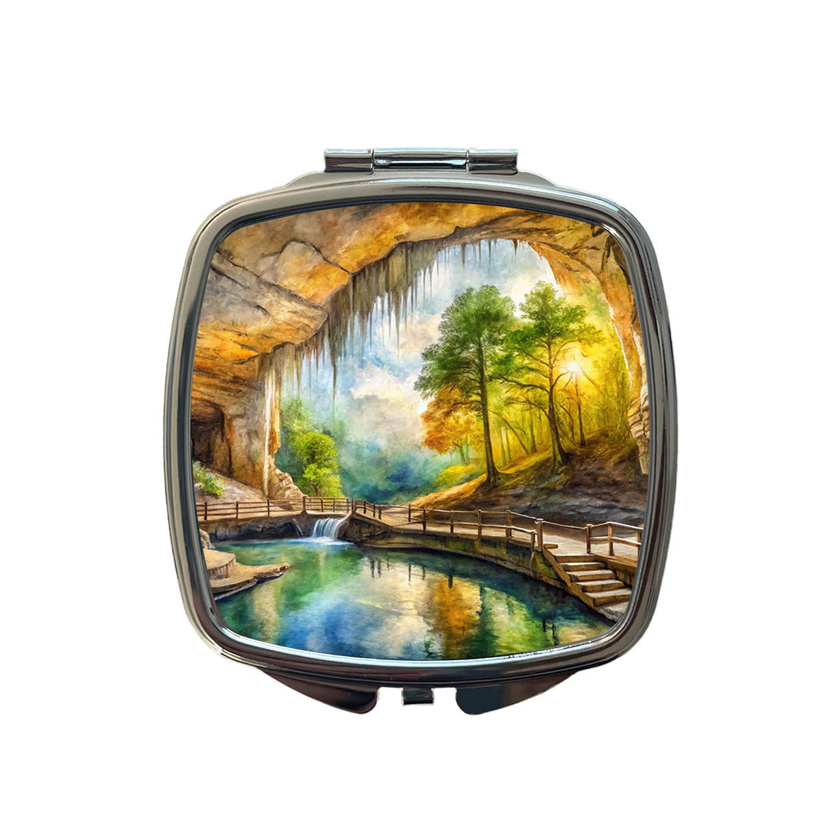 Mammoth Cave National Park Kentucky Watercolor Style Small Travel Purse Handbag Pocket Makeup Compact Mirror