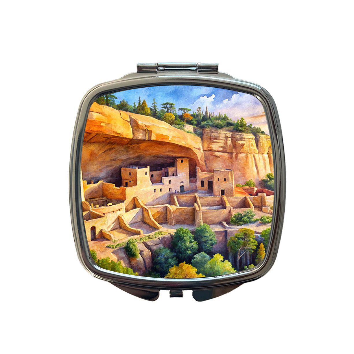 Mesa Verde National Park Colorado Watercolor Style Small Travel Purse Handbag Pocket Makeup Compact Mirror