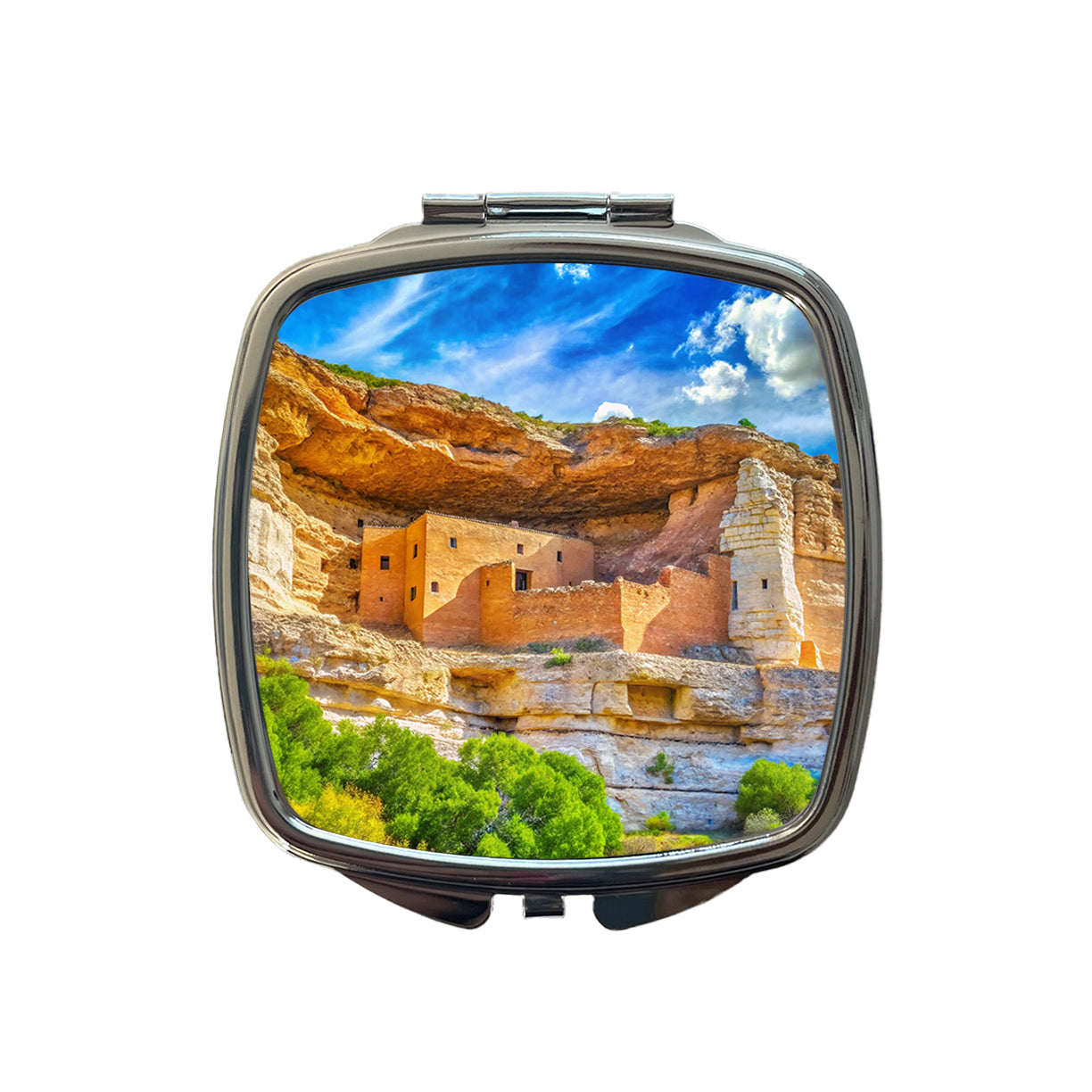 Montezuma Castle National Monument Arizona Watercolor Style Small Travel Purse Handbag Pocket Makeup Compact Mirror