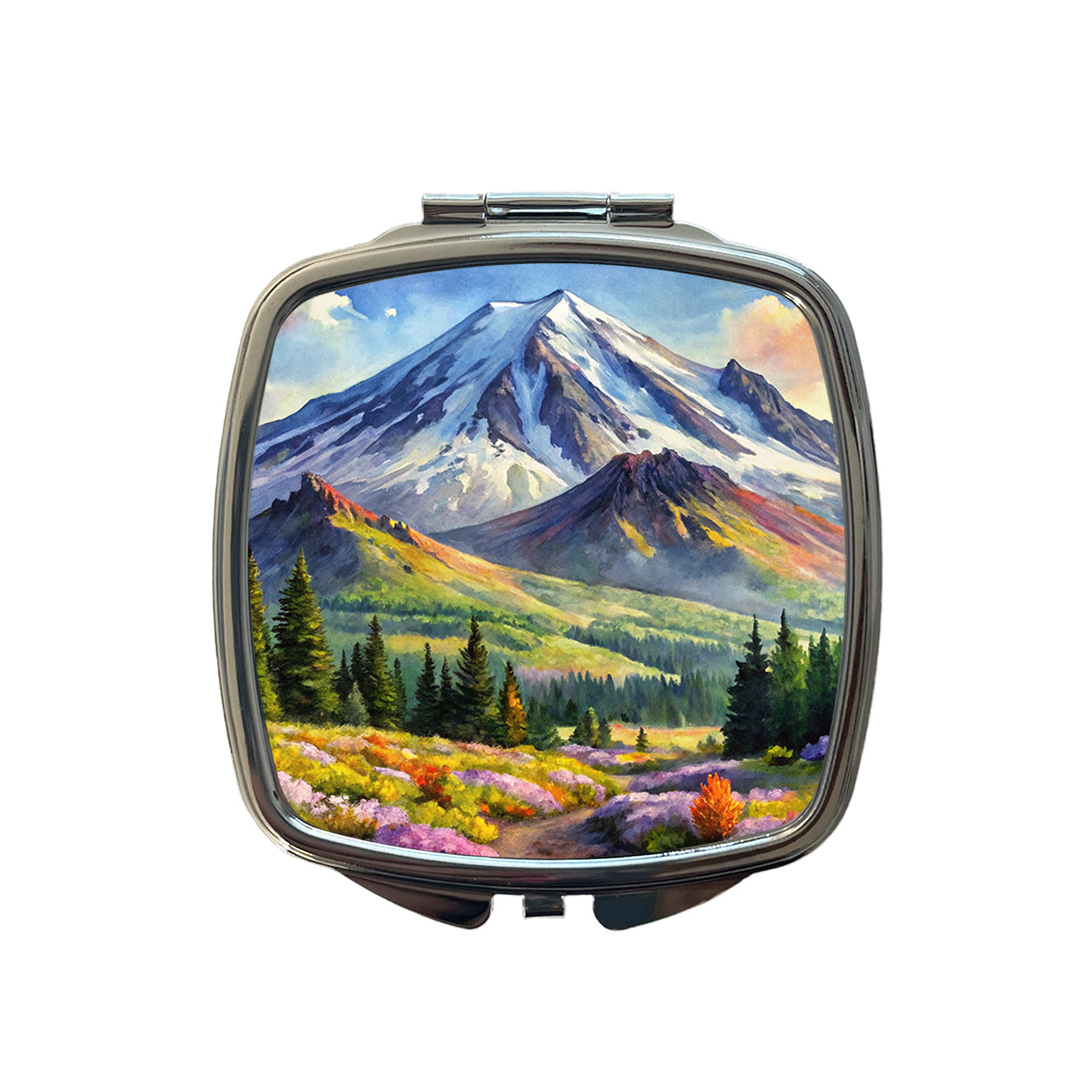Mount St. Helens Volcanic National Monument Washington Watercolor Style Small Travel Purse Handbag Pocket Makeup Compact Mirror