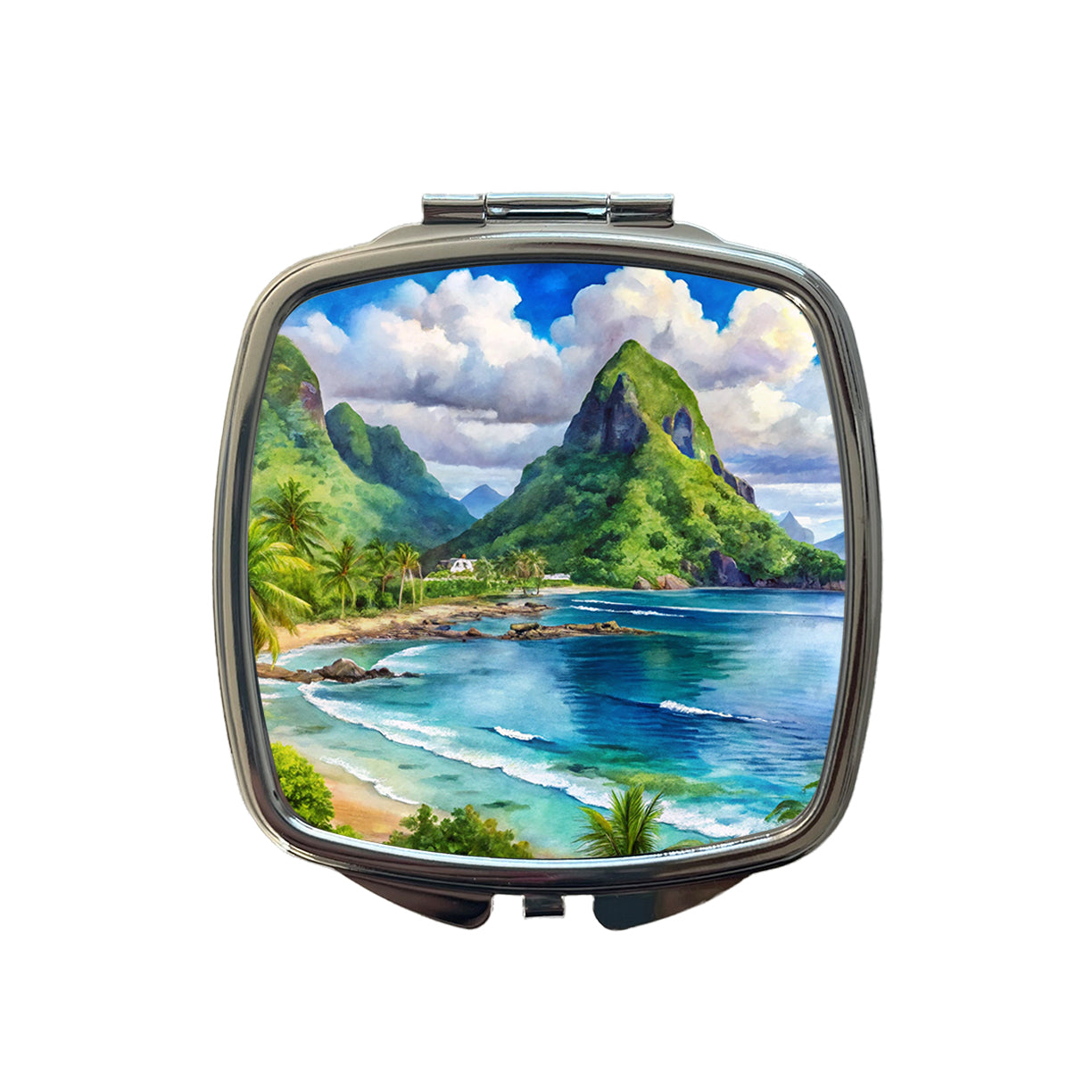 National Park of American Samoa Watercolor Style Small Travel Purse Handbag Pocket Makeup Compact Mirror