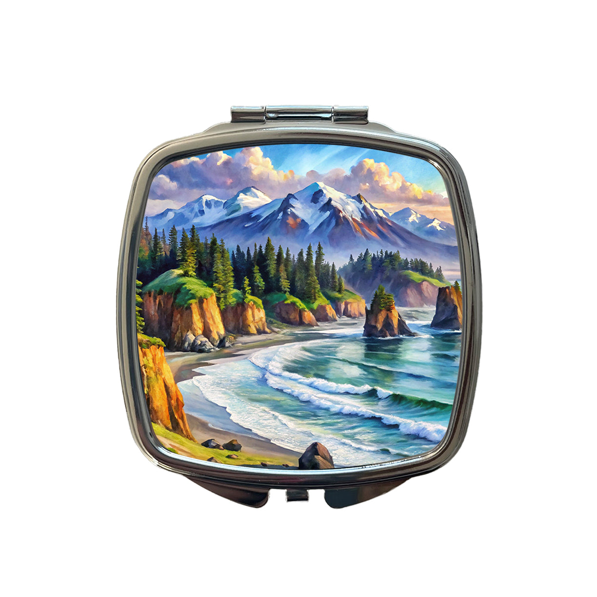 Olympic National Park Washington Watercolor Style Small Travel Purse Handbag Pocket Makeup Compact Mirror