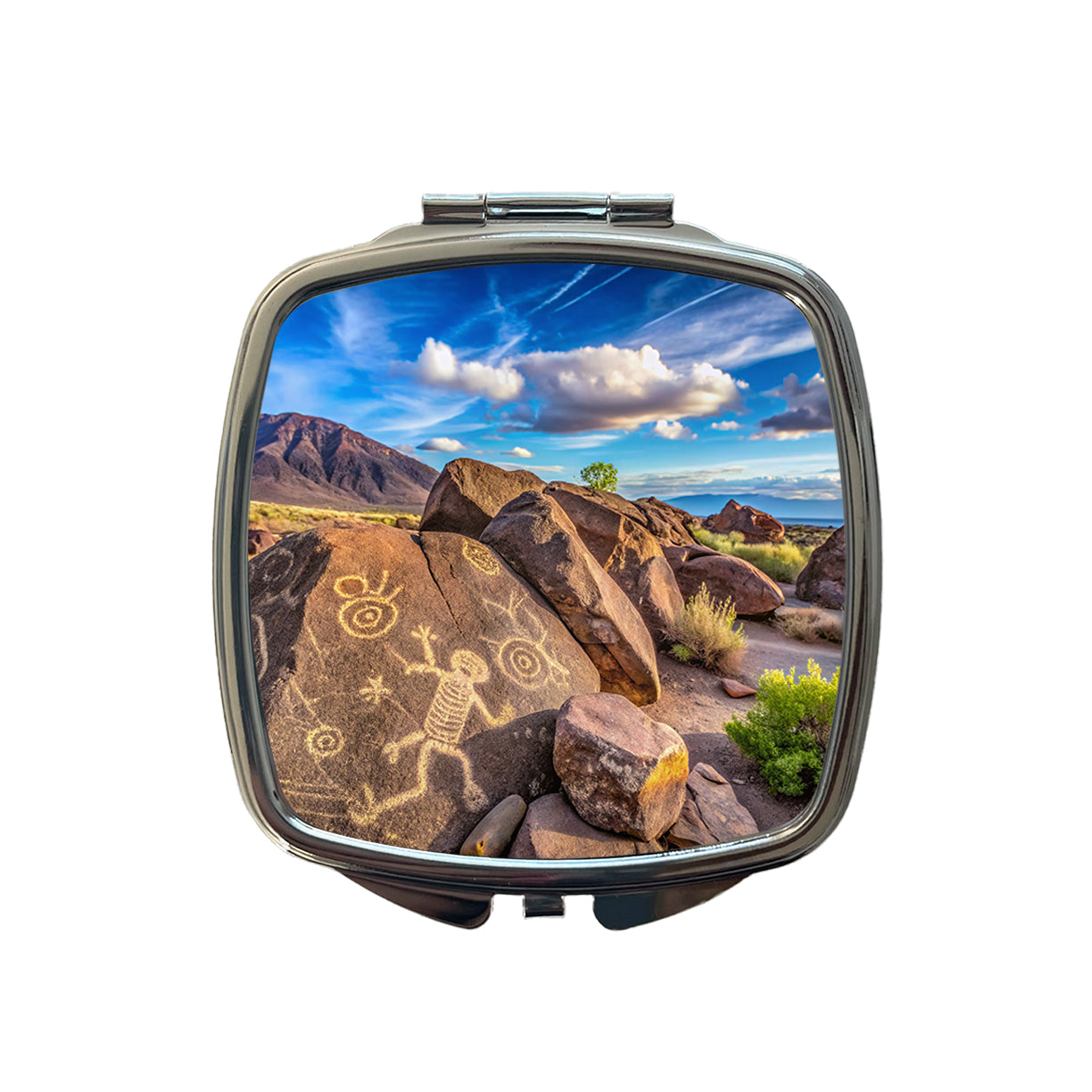 Petroglyph National Monument New Mexico Watercolor Style Small Travel Purse Handbag Pocket Makeup Compact Mirror