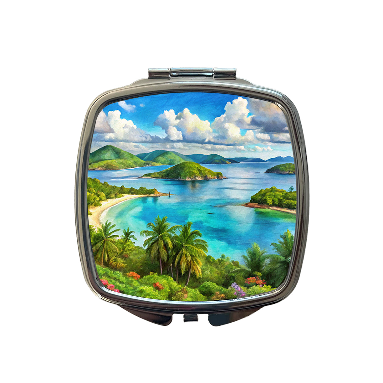 Virgin Islands National Park Watercolor Style Small Travel Purse Handbag Pocket Makeup Compact Mirror