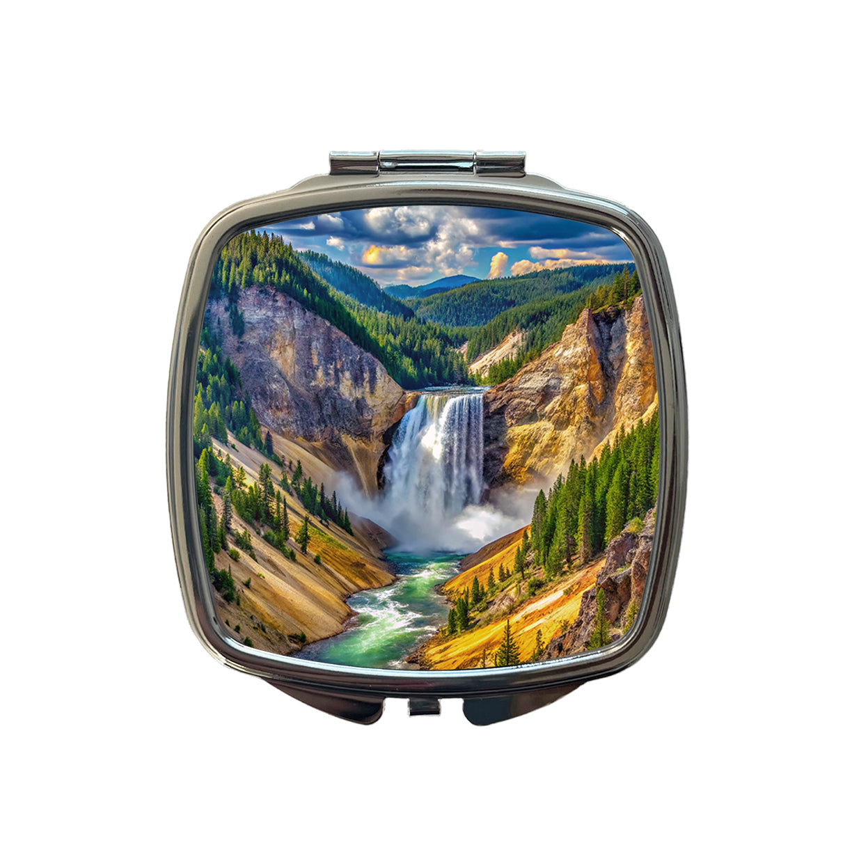 Yellowstone National Park Lower Falls Watercolor Style Small Travel Purse Handbag Pocket Makeup Compact Mirror