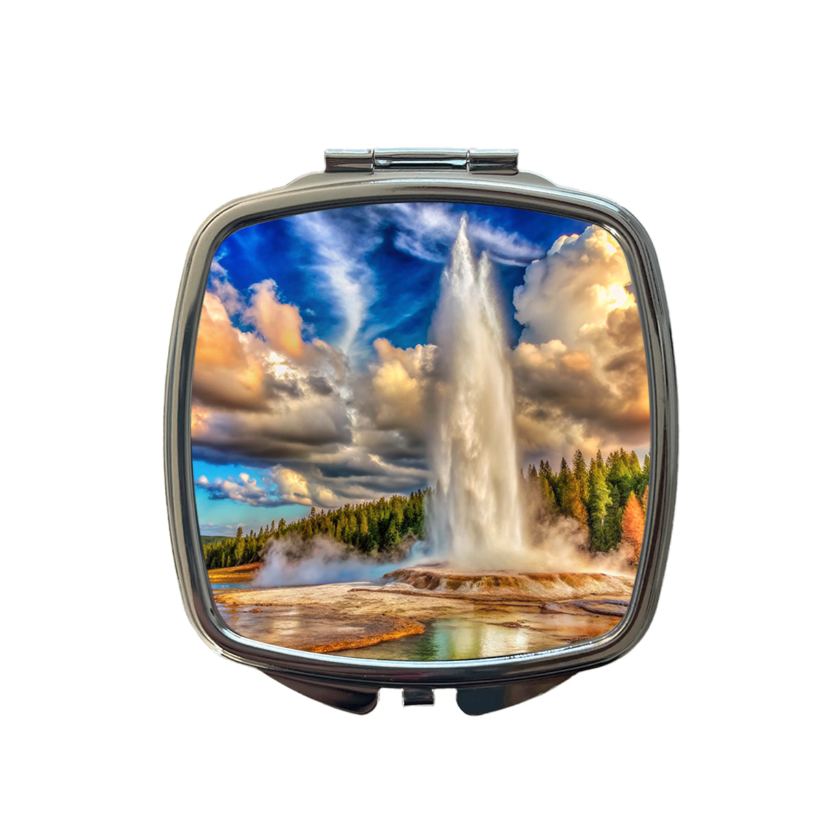 Yellowstone National Park Old Faithful Watercolor Style Small Travel Purse Handbag Pocket Makeup Compact Mirror