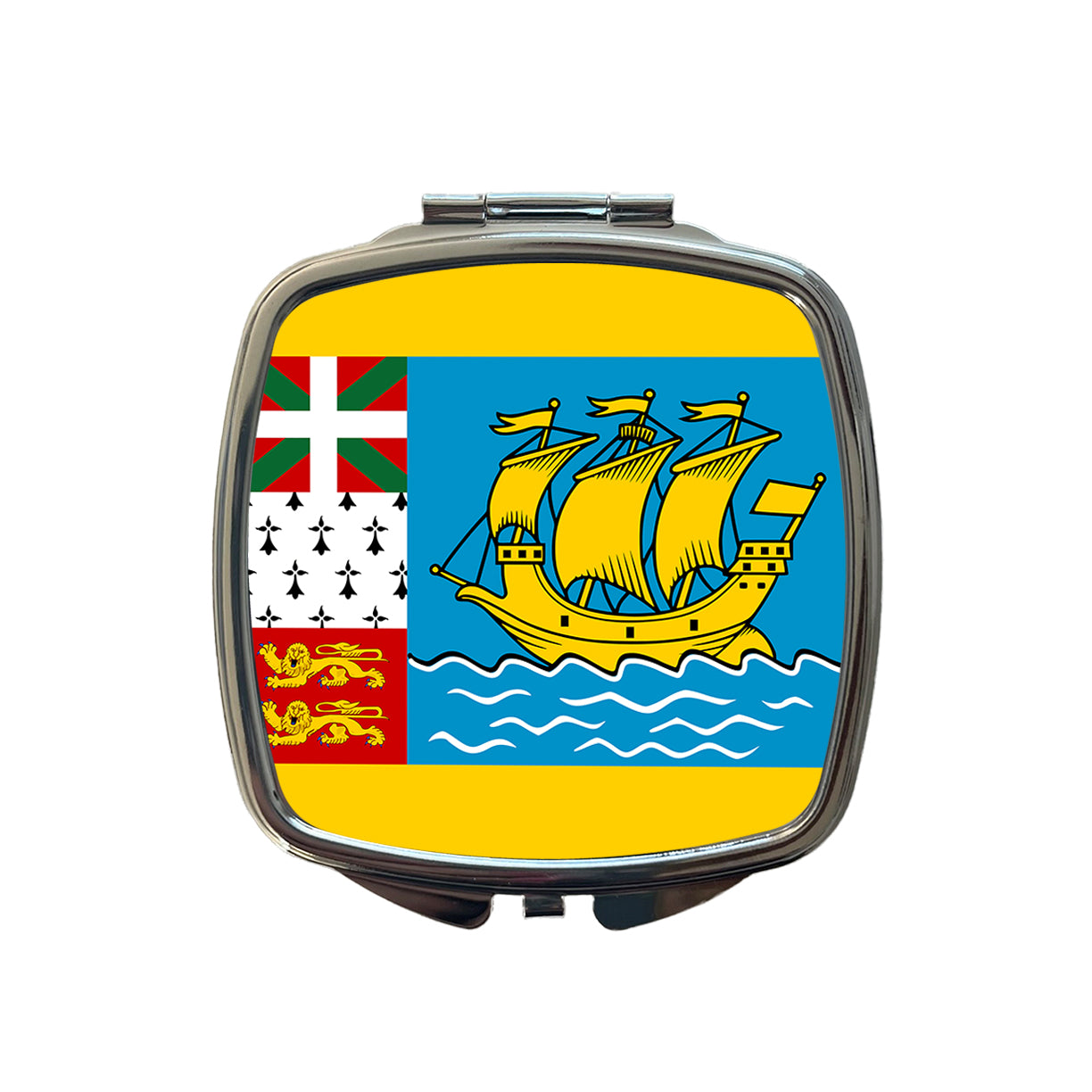 Saint Pierre and Miquelon Country Flag Small Travel Purse Handbag Pocket Makeup Compact Mirror