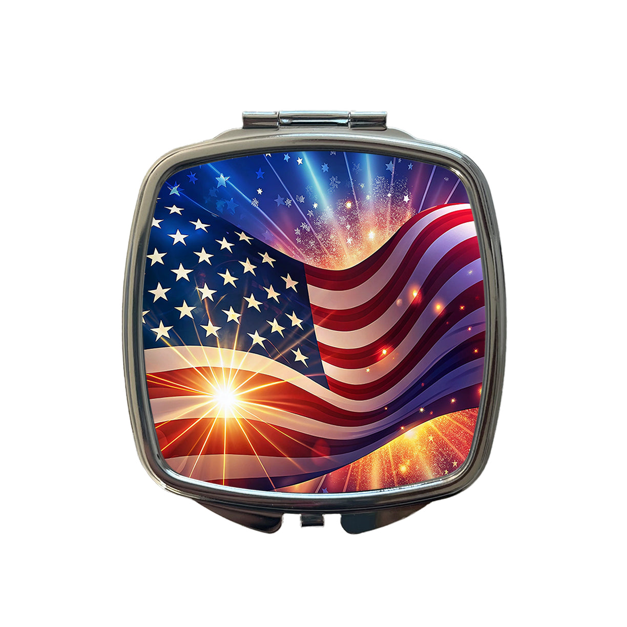 American Flag Sparkling Waving Patriotic Small Travel Purse Handbag Pocket Makeup Compact Mirror