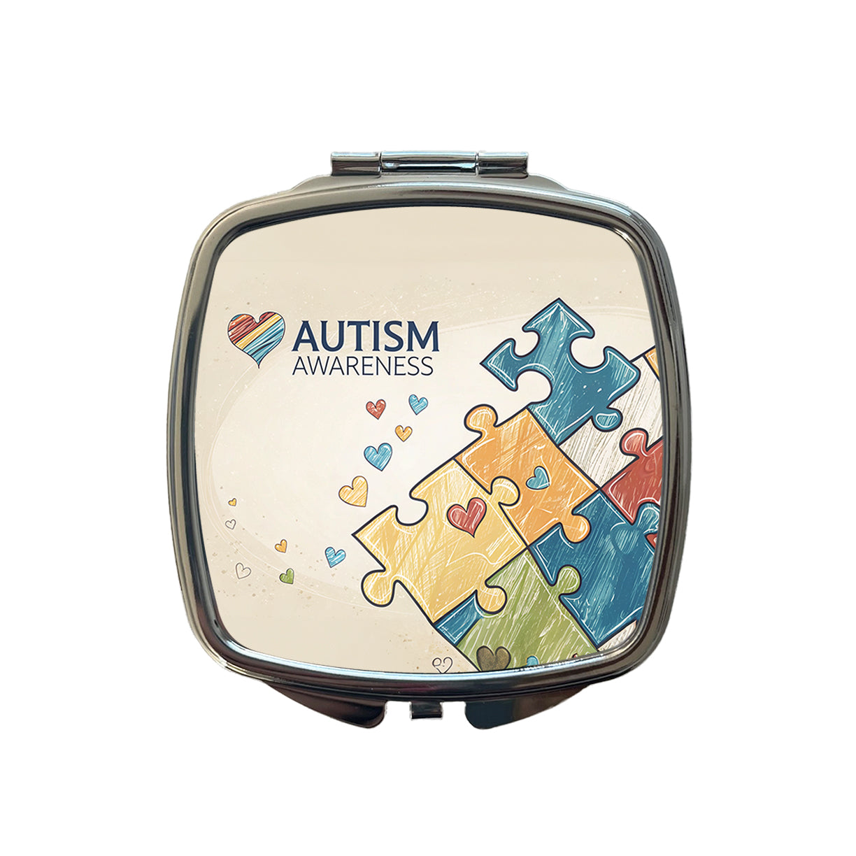 Autism Awareness Puzzle Pieces Heart Small Travel Purse Handbag Pocket Makeup Compact Mirror