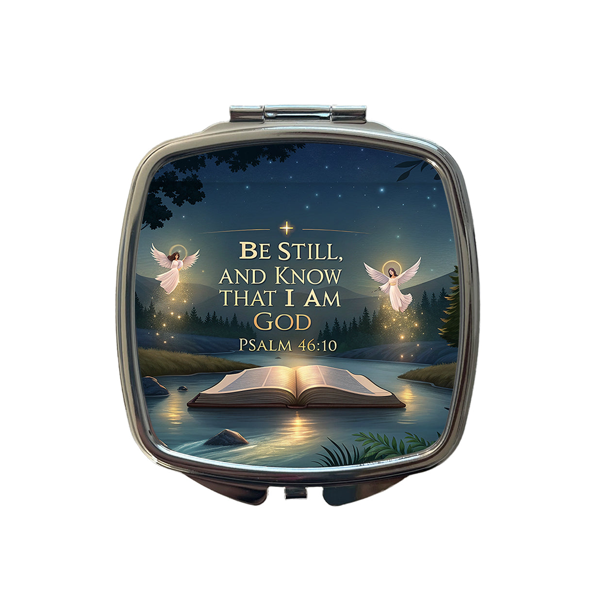 Be Still And Know That I Am God Psalm 46-10 Angels Outdoor Small Travel Purse Handbag Pocket Makeup Compact Mirror