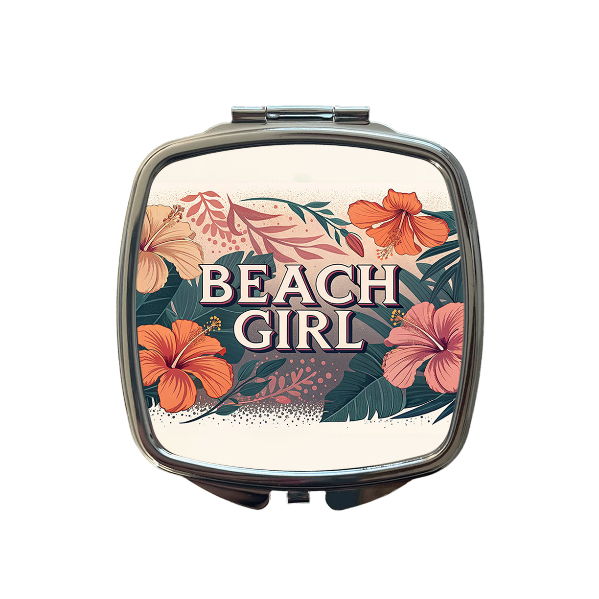 Beach Girl Tropical Hibiscus Flowers Small Travel Purse Handbag Pocket Makeup Compact Mirror