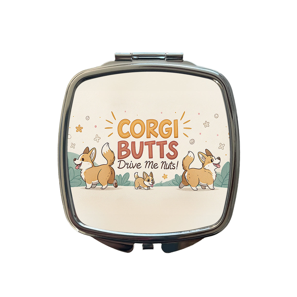 Corgi Butts Drive Me Nuts Dog Funny Cartoon Small Travel Purse Handbag Pocket Makeup Compact Mirror