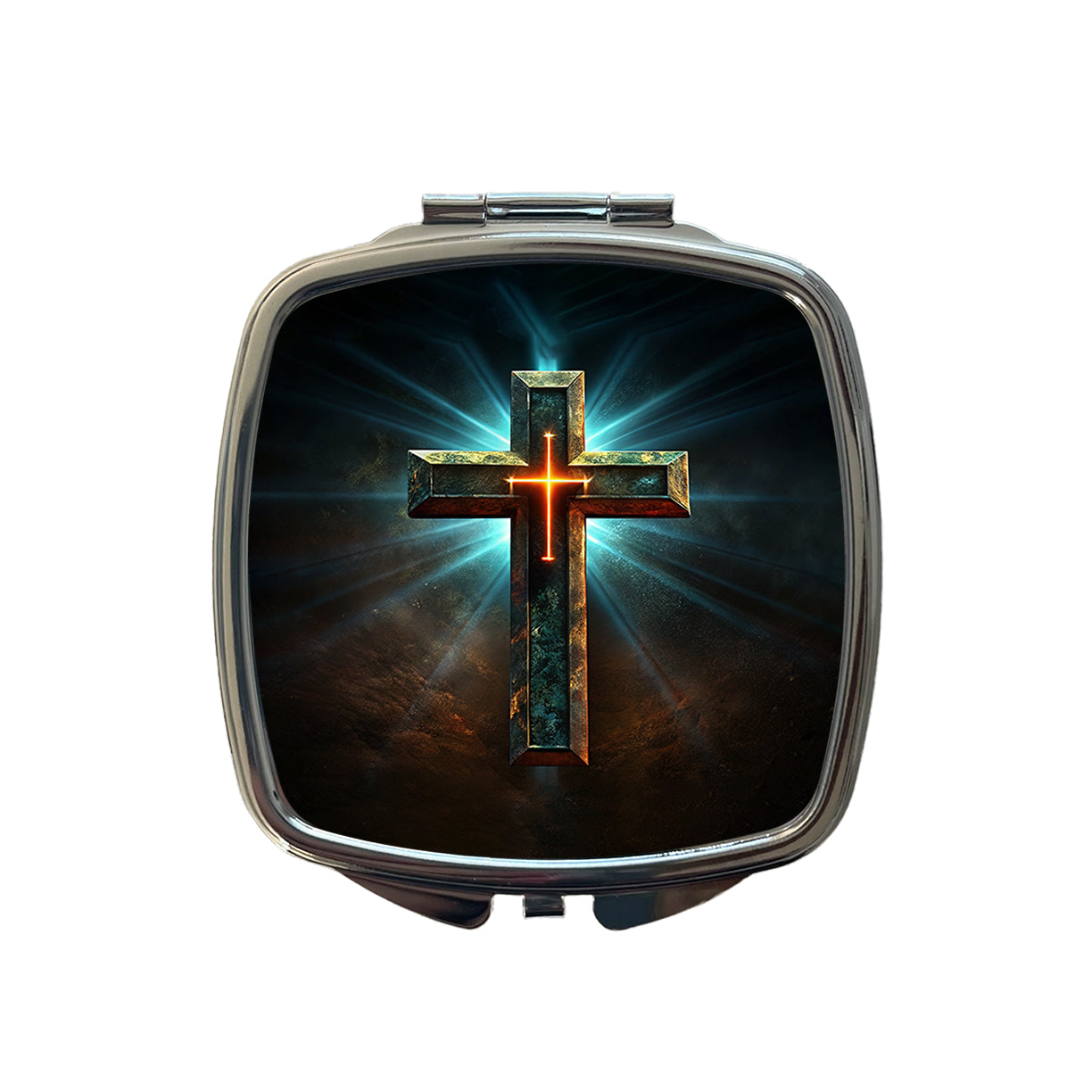 Cross On A Dark Background Religious Small Travel Purse Handbag Pocket Makeup Compact Mirror