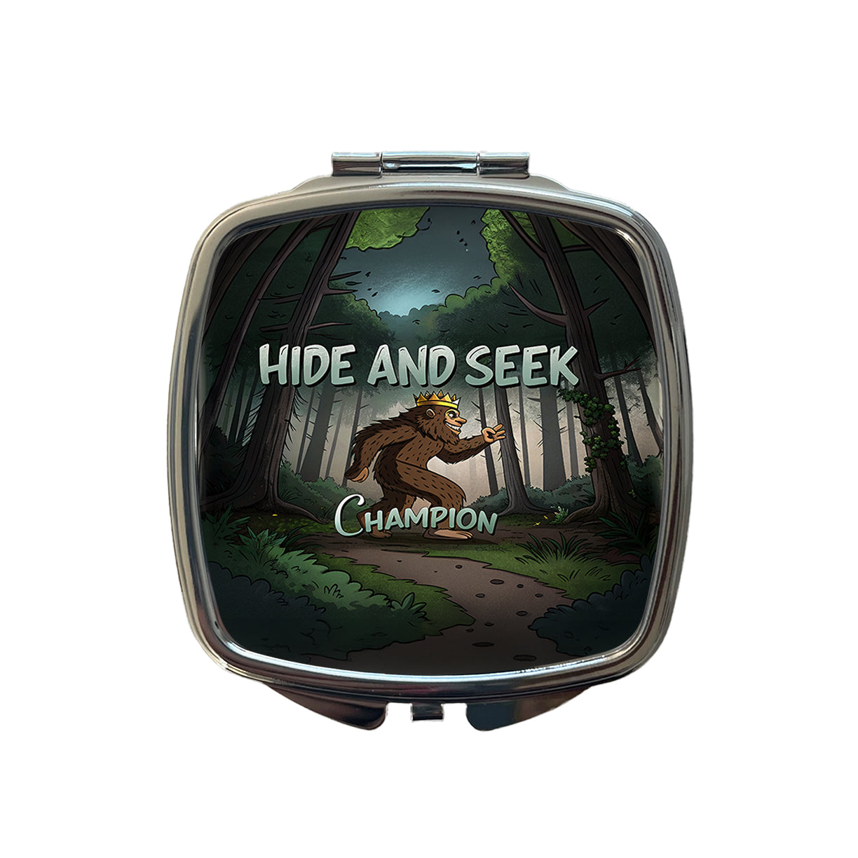 Hide And Seek Champion Big Foot With Crown Small Travel Purse Handbag Pocket Makeup Compact Mirror