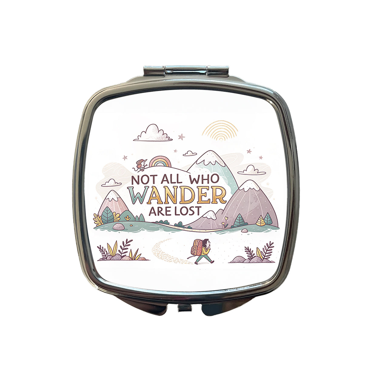 Hiking Camping Not All Who Wander Are Lost Small Travel Purse Handbag Pocket Makeup Compact Mirror