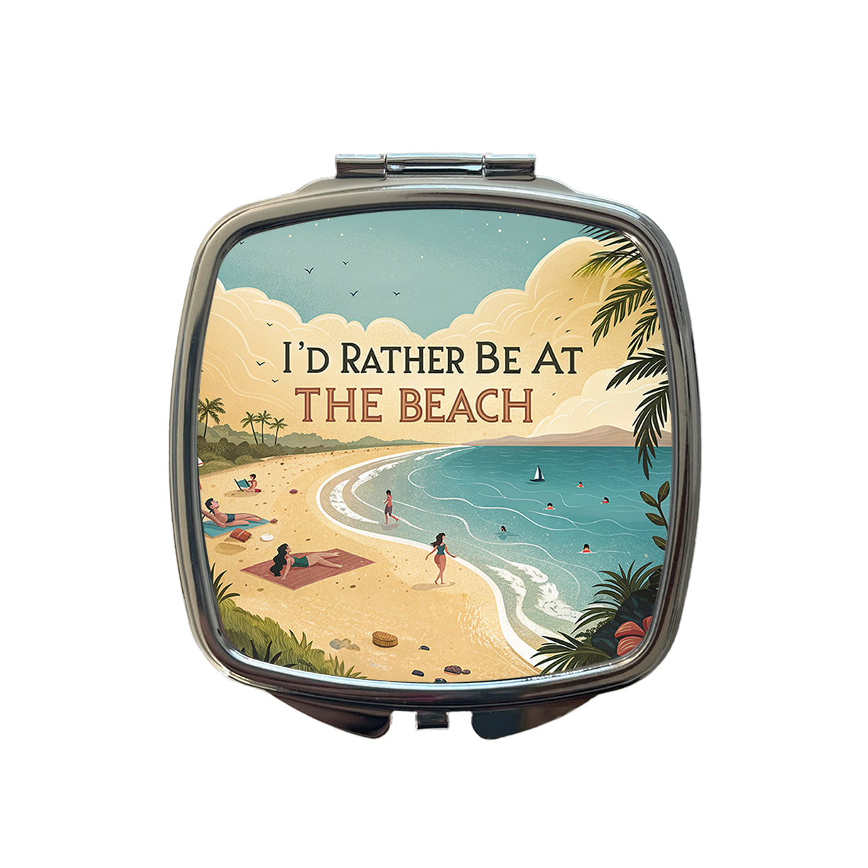 I'd Rather Be At The Beach Ocean Small Travel Purse Handbag Pocket Makeup Compact Mirror