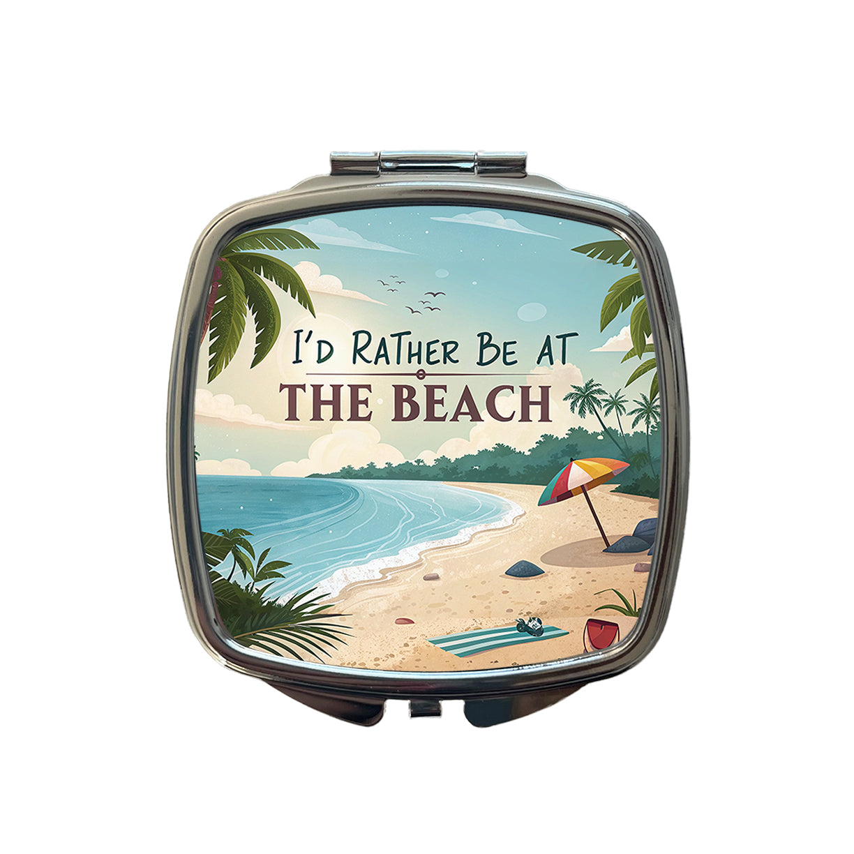 I'd Rather Be At The Beach Tropical Small Travel Purse Handbag Pocket Makeup Compact Mirror