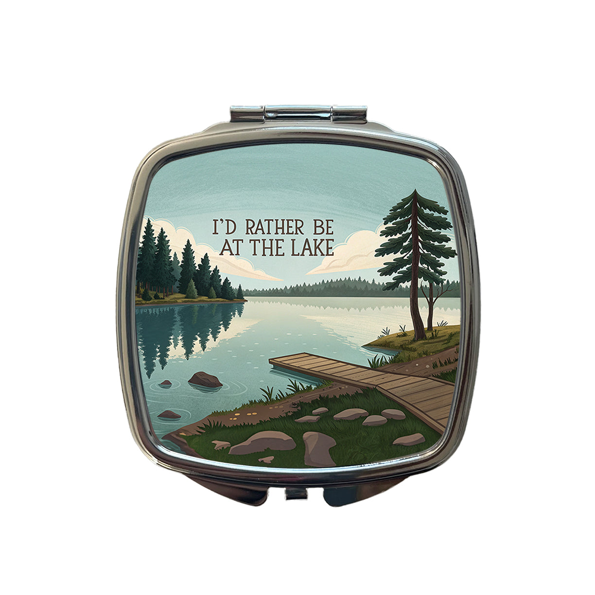 I'd Rather Be At The Lake Small Travel Purse Handbag Pocket Makeup Compact Mirror