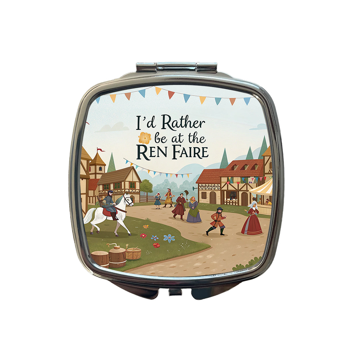 I'd Rather Be At The Ren Faire Medieval Renaissance Festival Small Travel Purse Handbag Pocket Makeup Compact Mirror