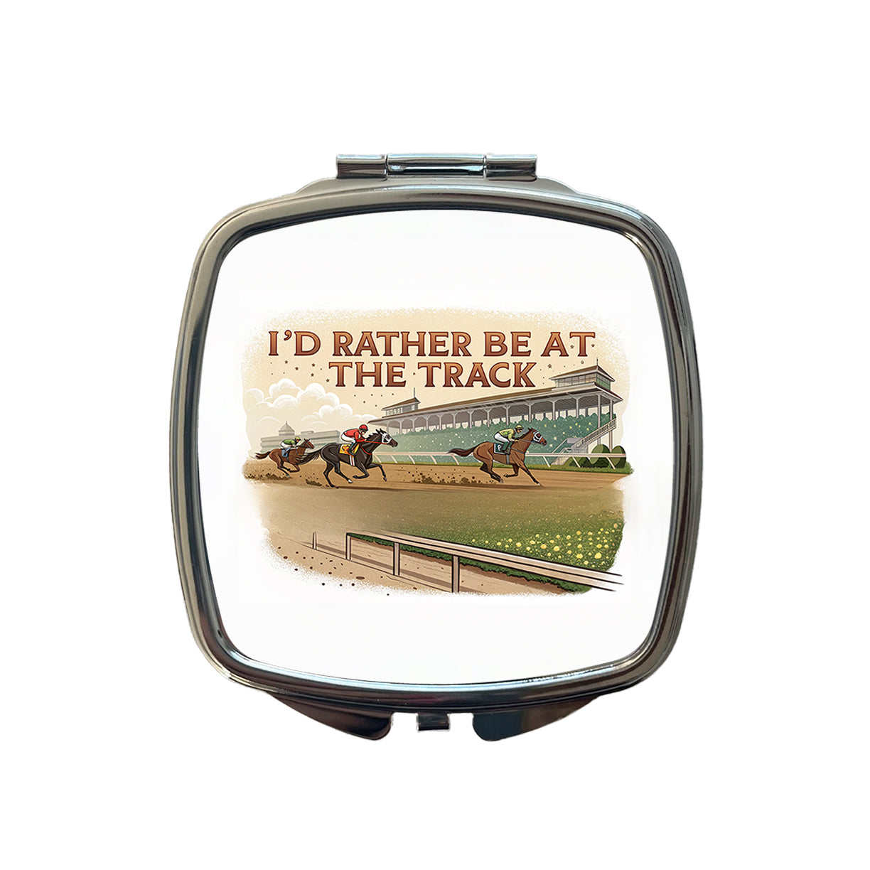 I'd Rather Be At The Track Horse Racing Small Travel Purse Handbag Pocket Makeup Compact Mirror