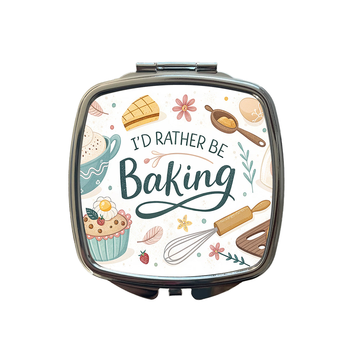 I'd Rather Be Baking Small Travel Purse Handbag Pocket Makeup Compact Mirror