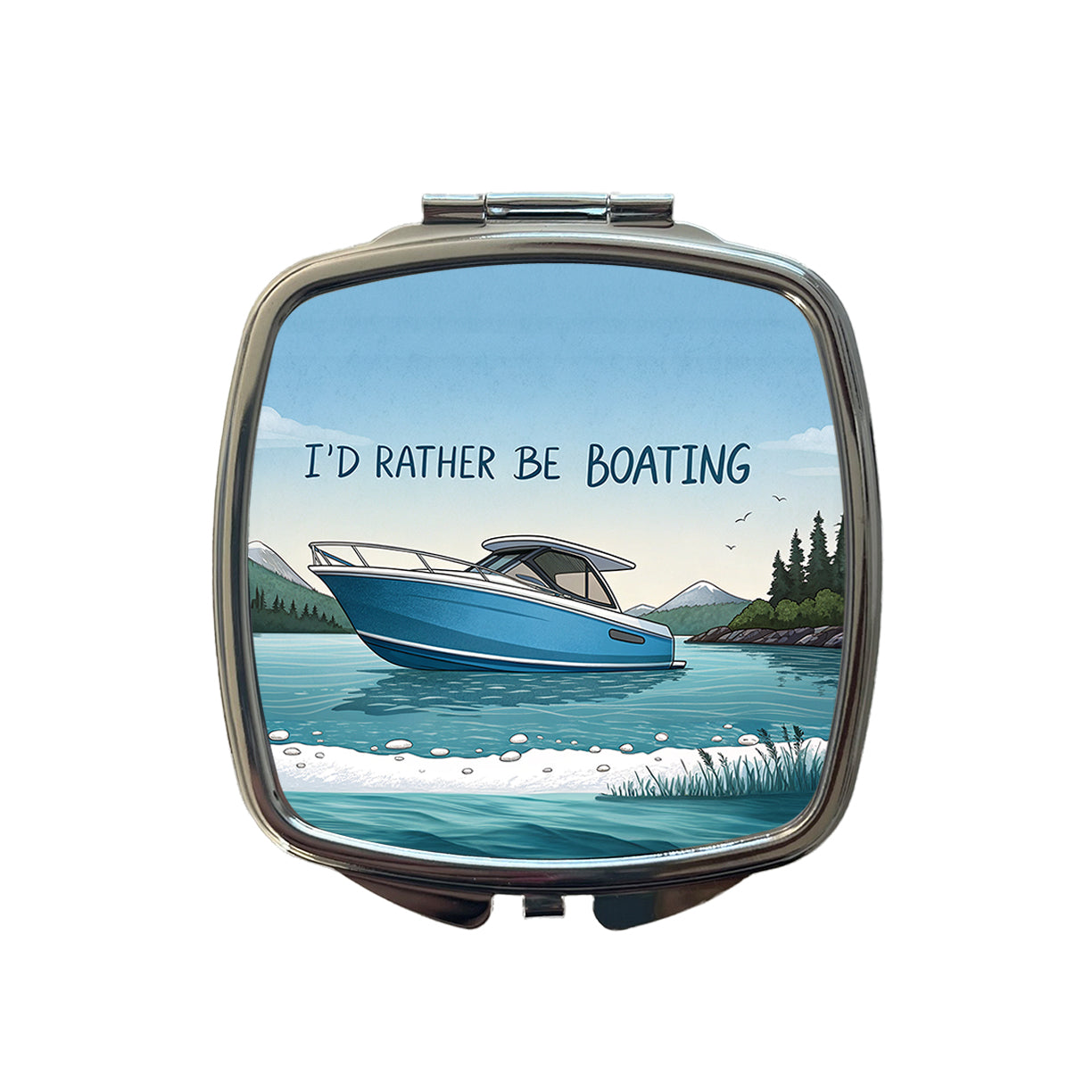 I'd Rather Be Boating Small Travel Purse Handbag Pocket Makeup Compact Mirror